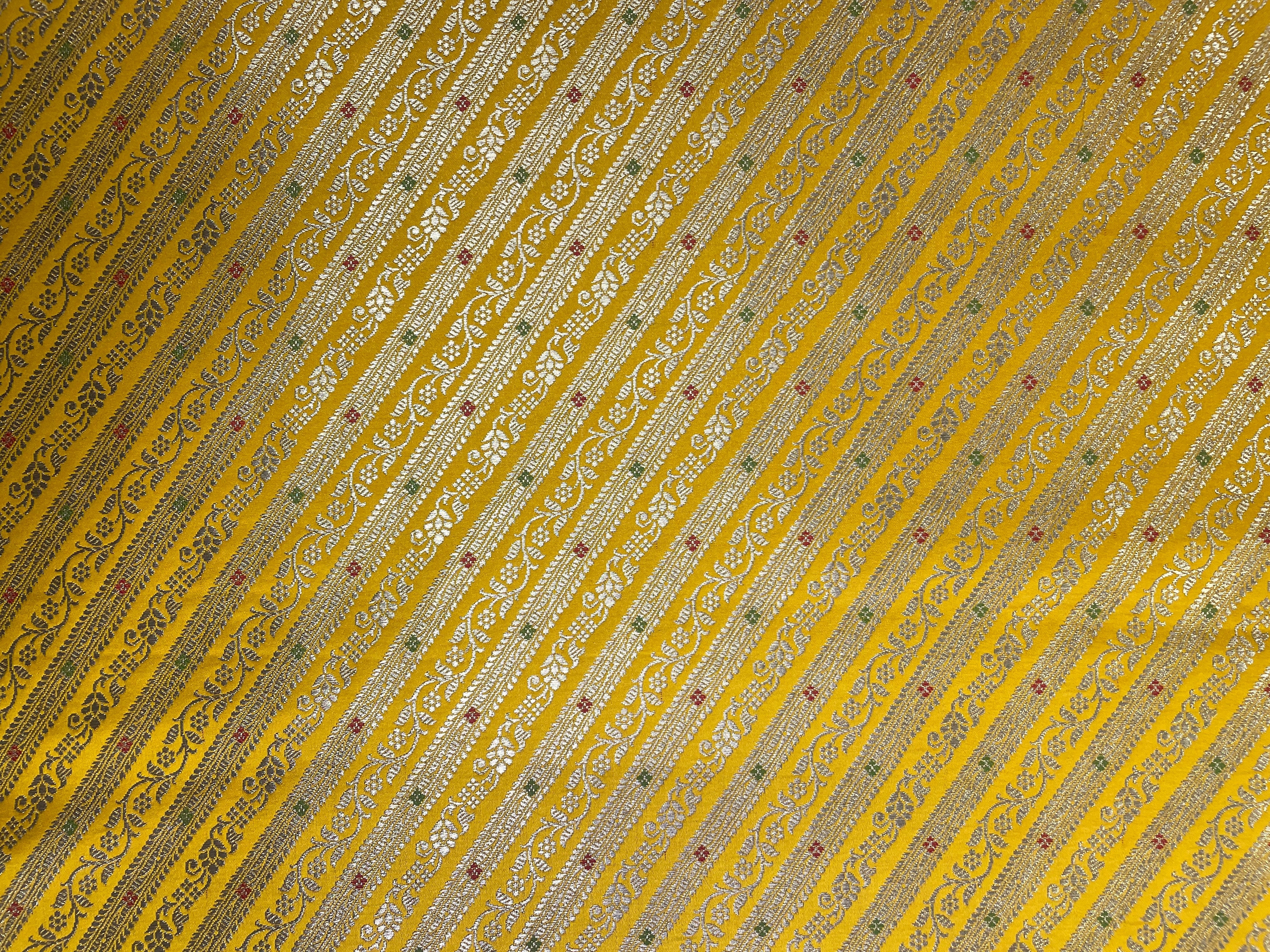 Yellow Stripes Semi Brocade Fabric