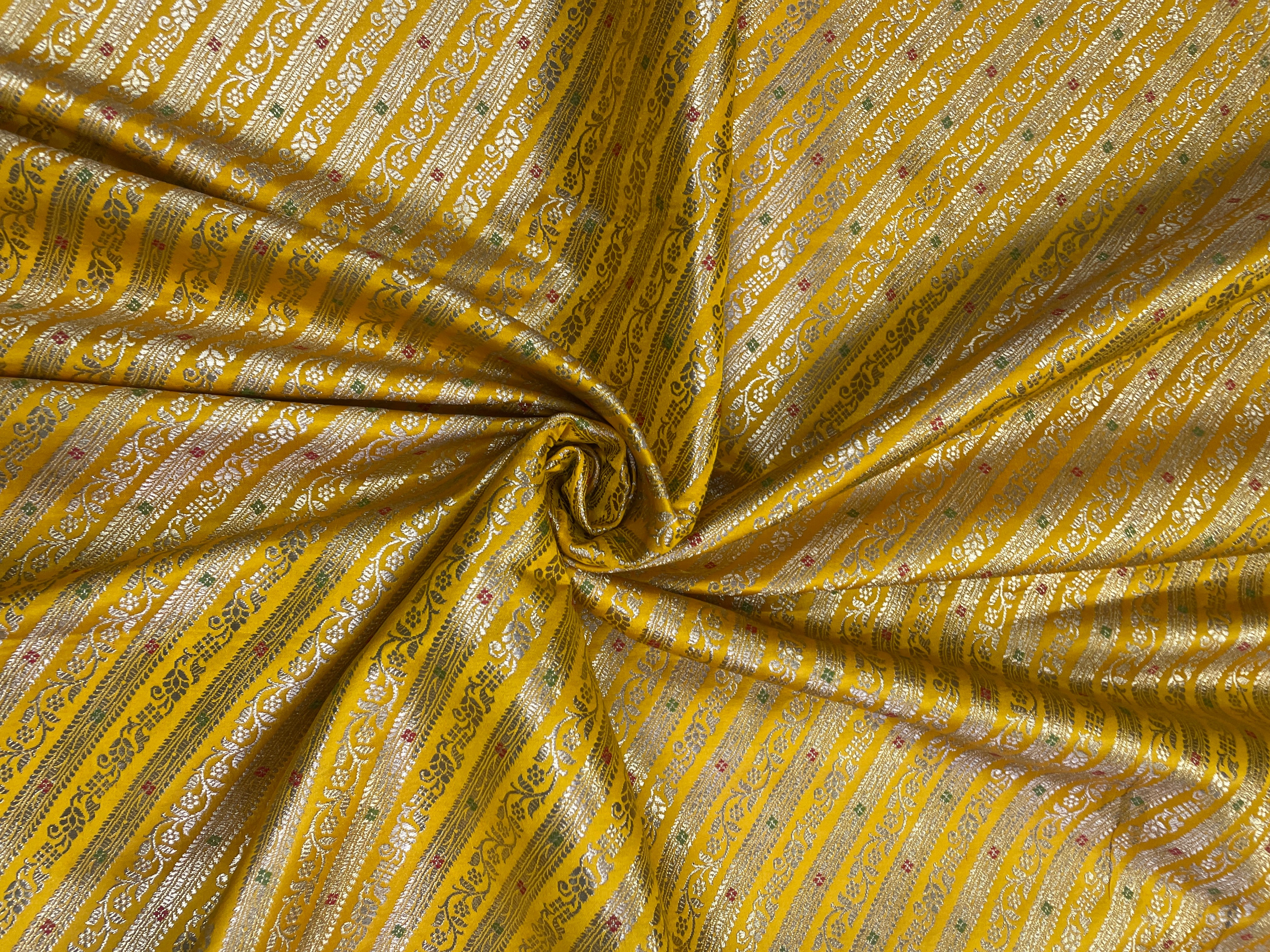 Yellow Stripes Semi Brocade Fabric