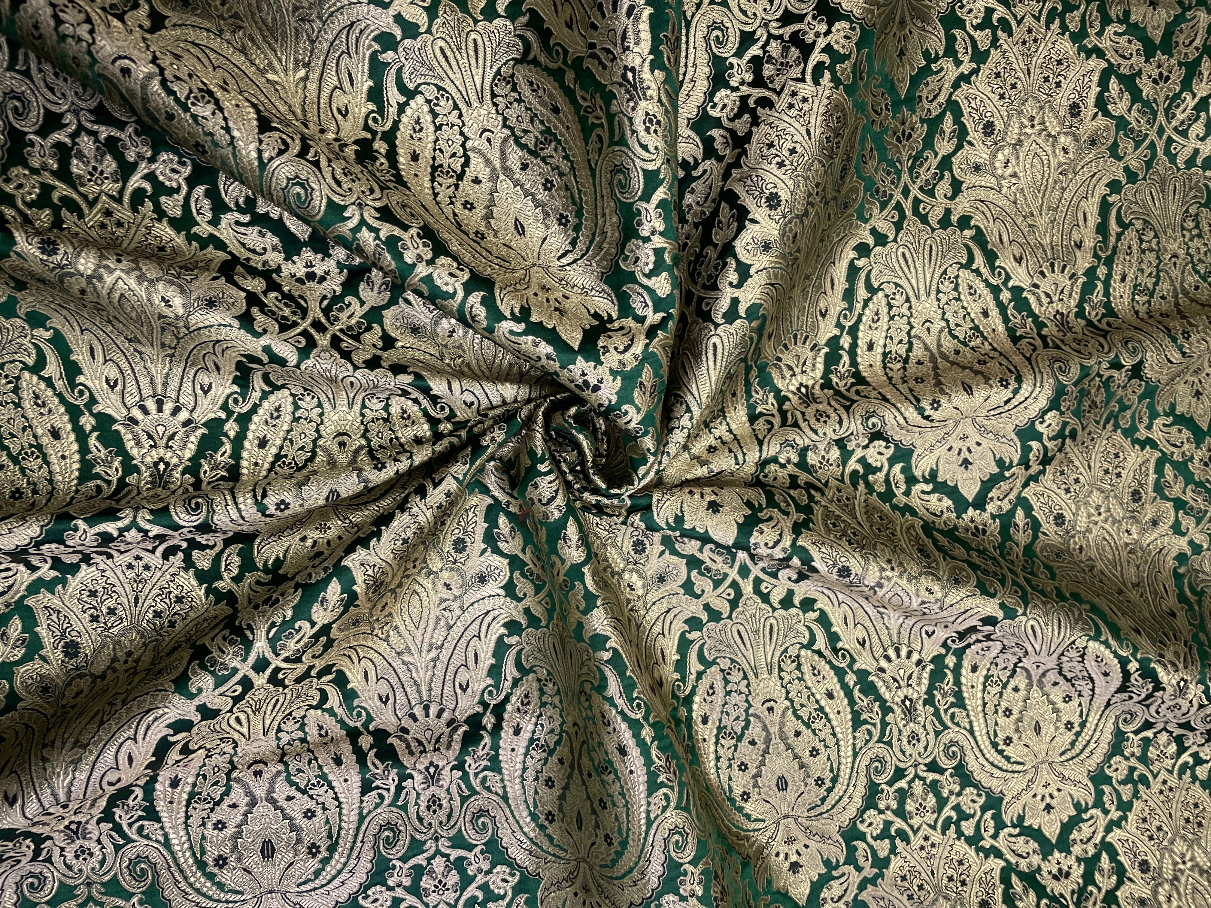 Bottle Green Floral Semi Brocade Fabric