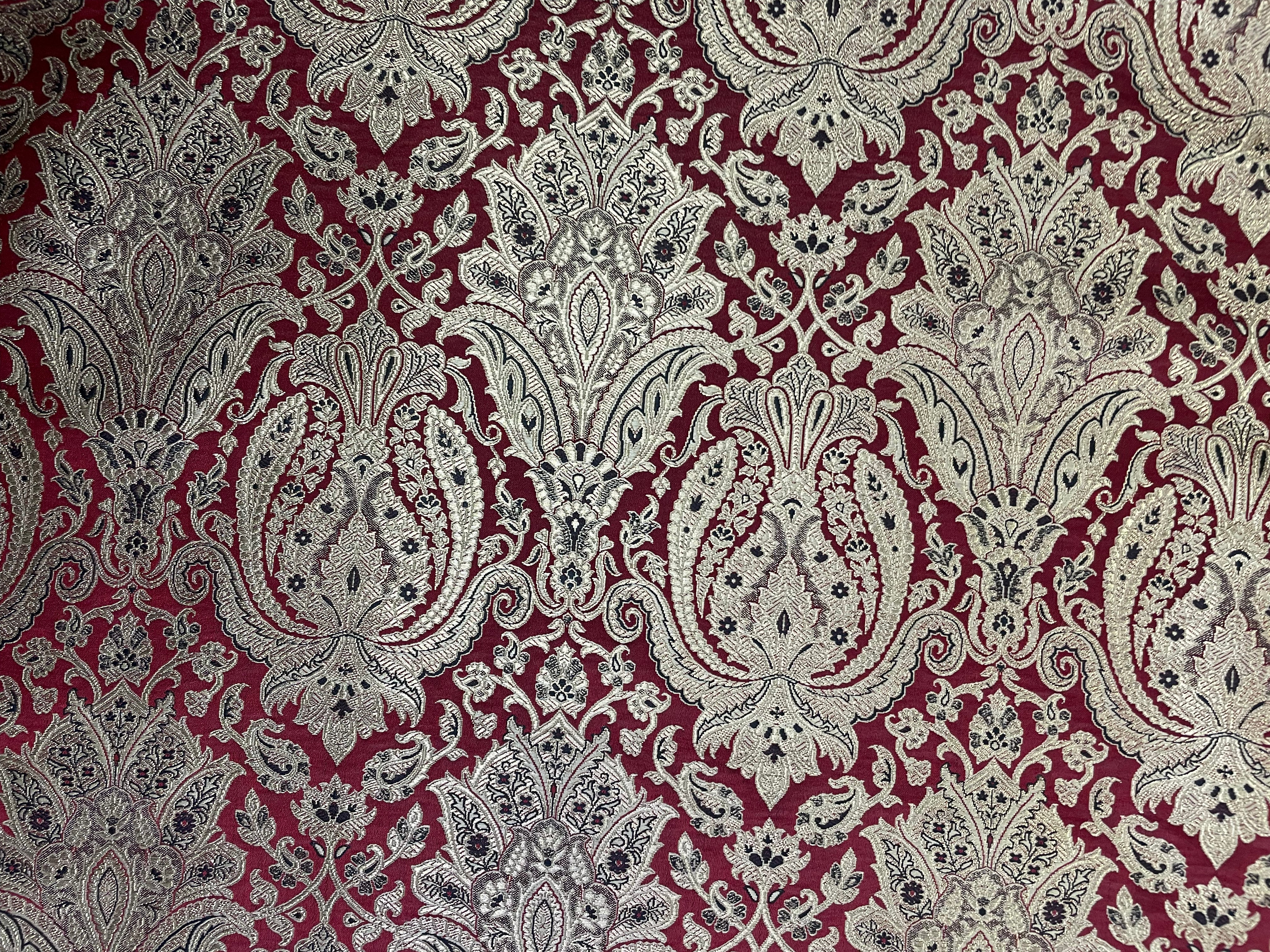 Dark Red Floral Semi Brocade Fabric