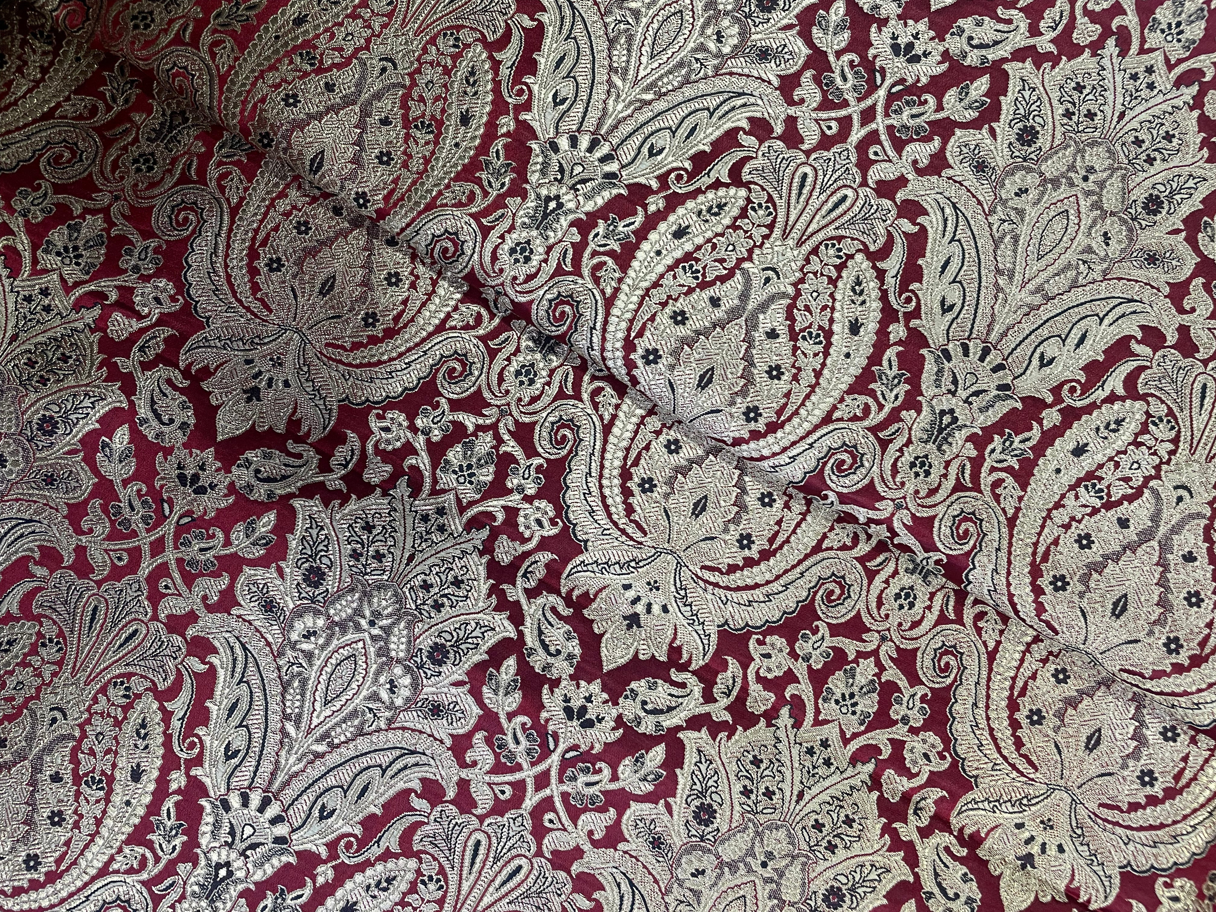 Dark Red Floral Semi Brocade Fabric