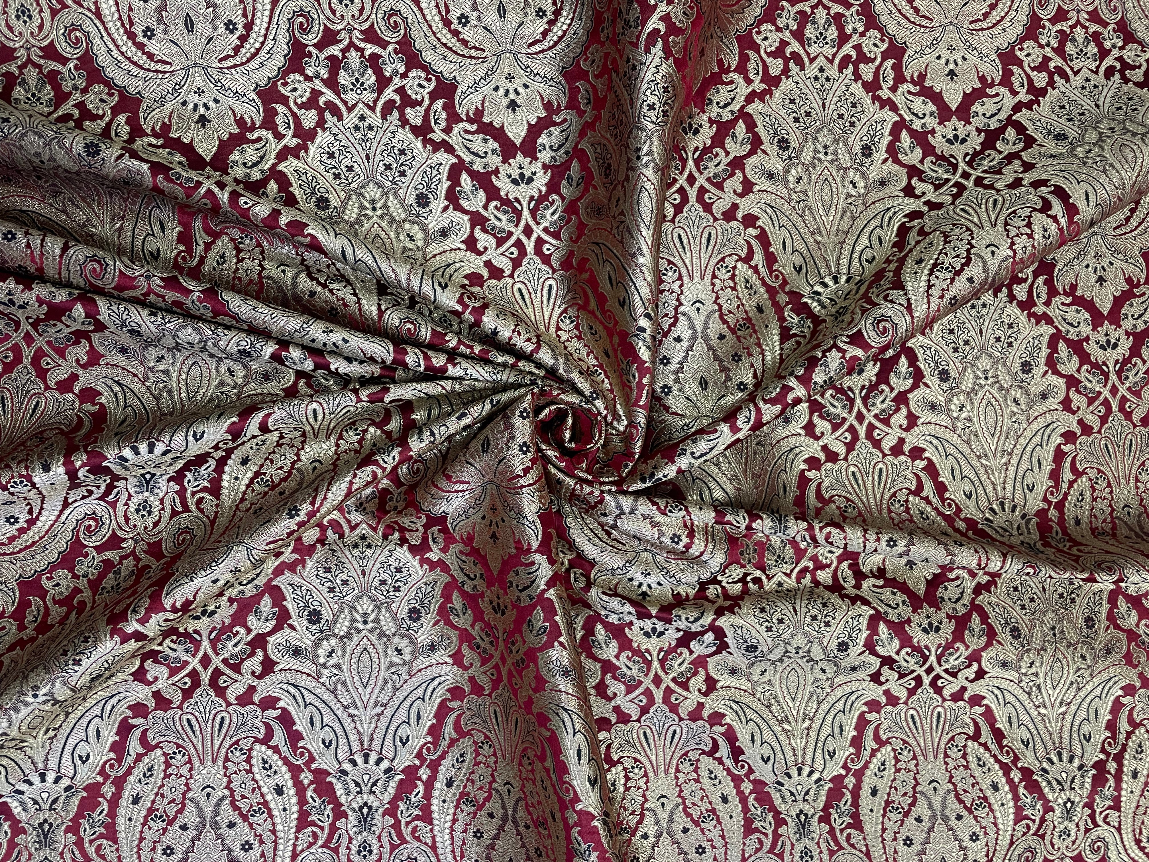 Dark Red Floral Semi Brocade Fabric