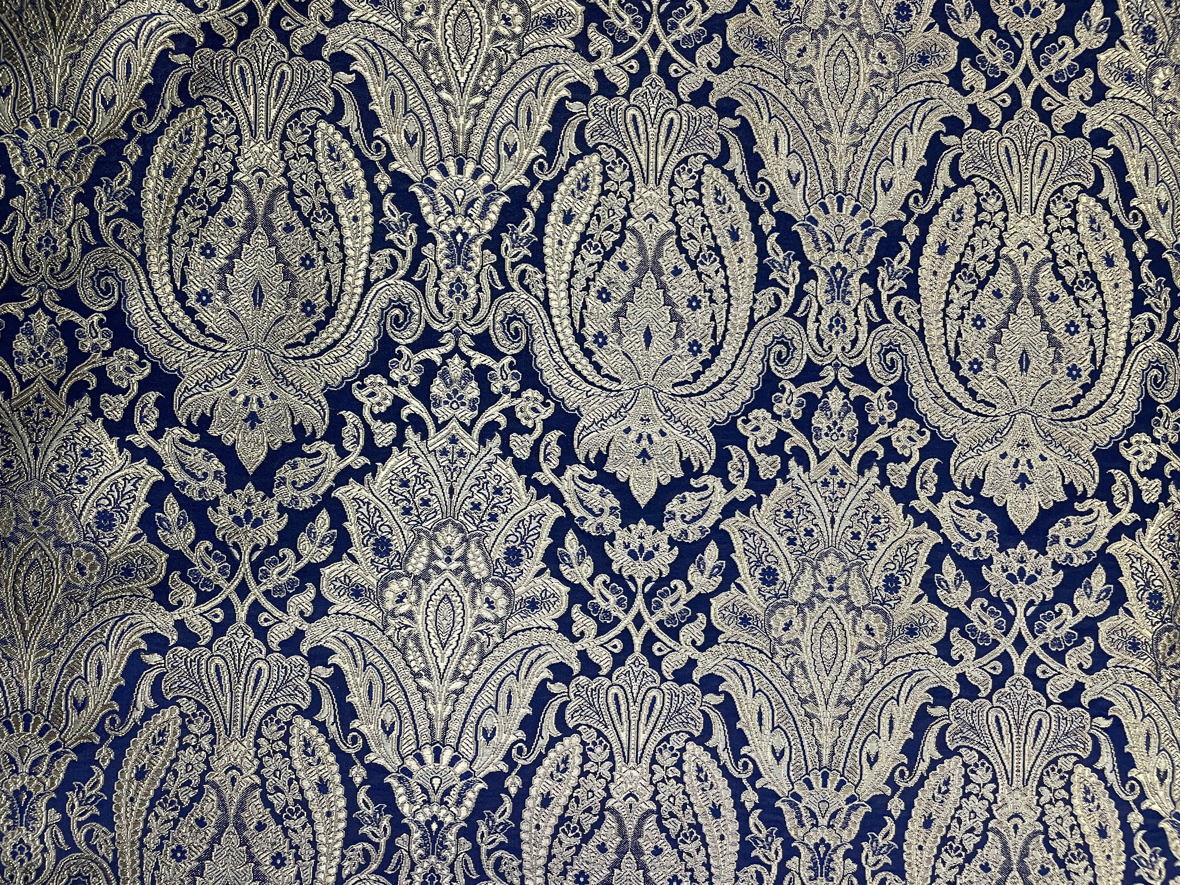 Navy Blue Floral Semi Brocade Fabric