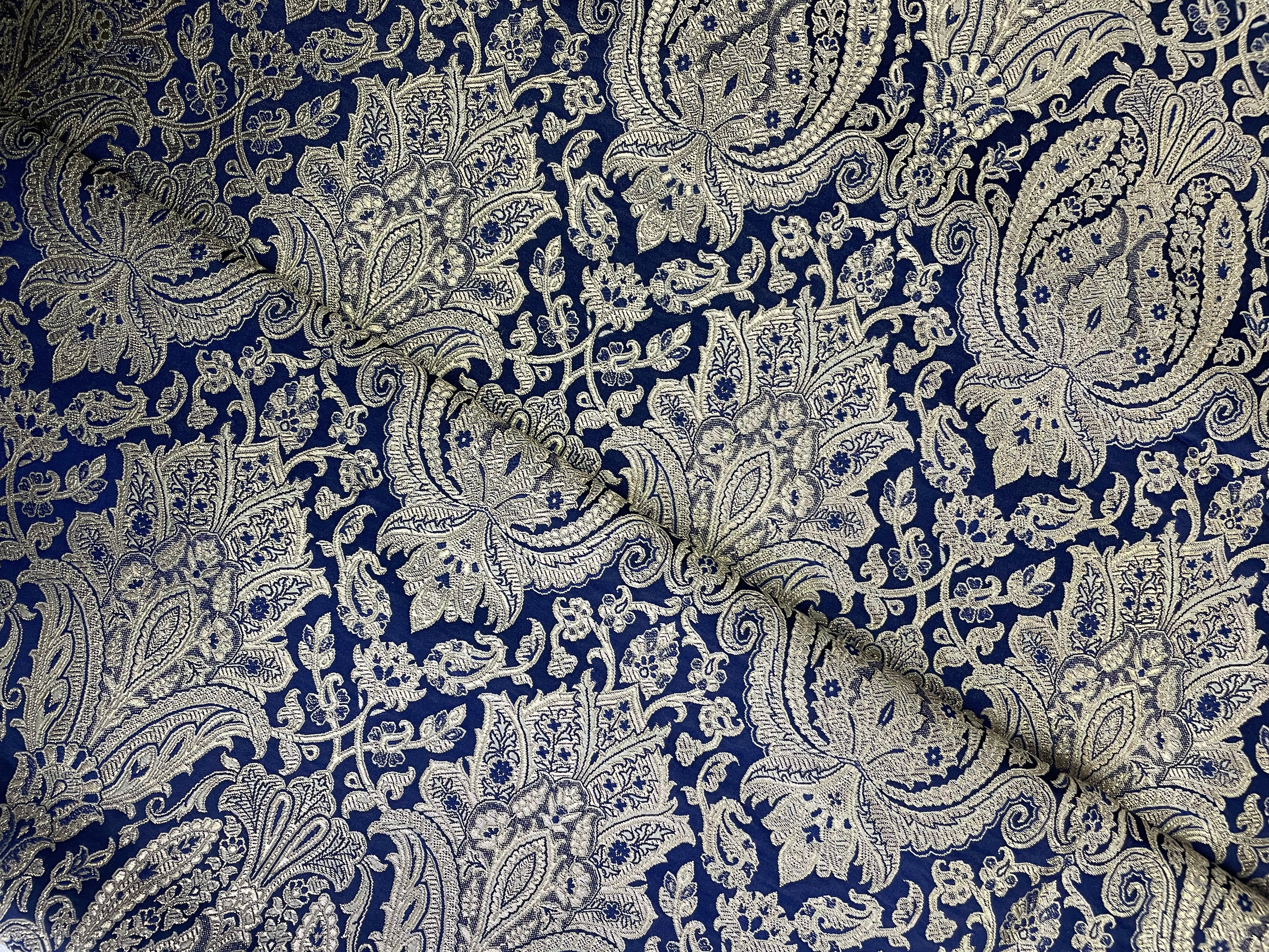 Navy Blue Floral Semi Brocade Fabric