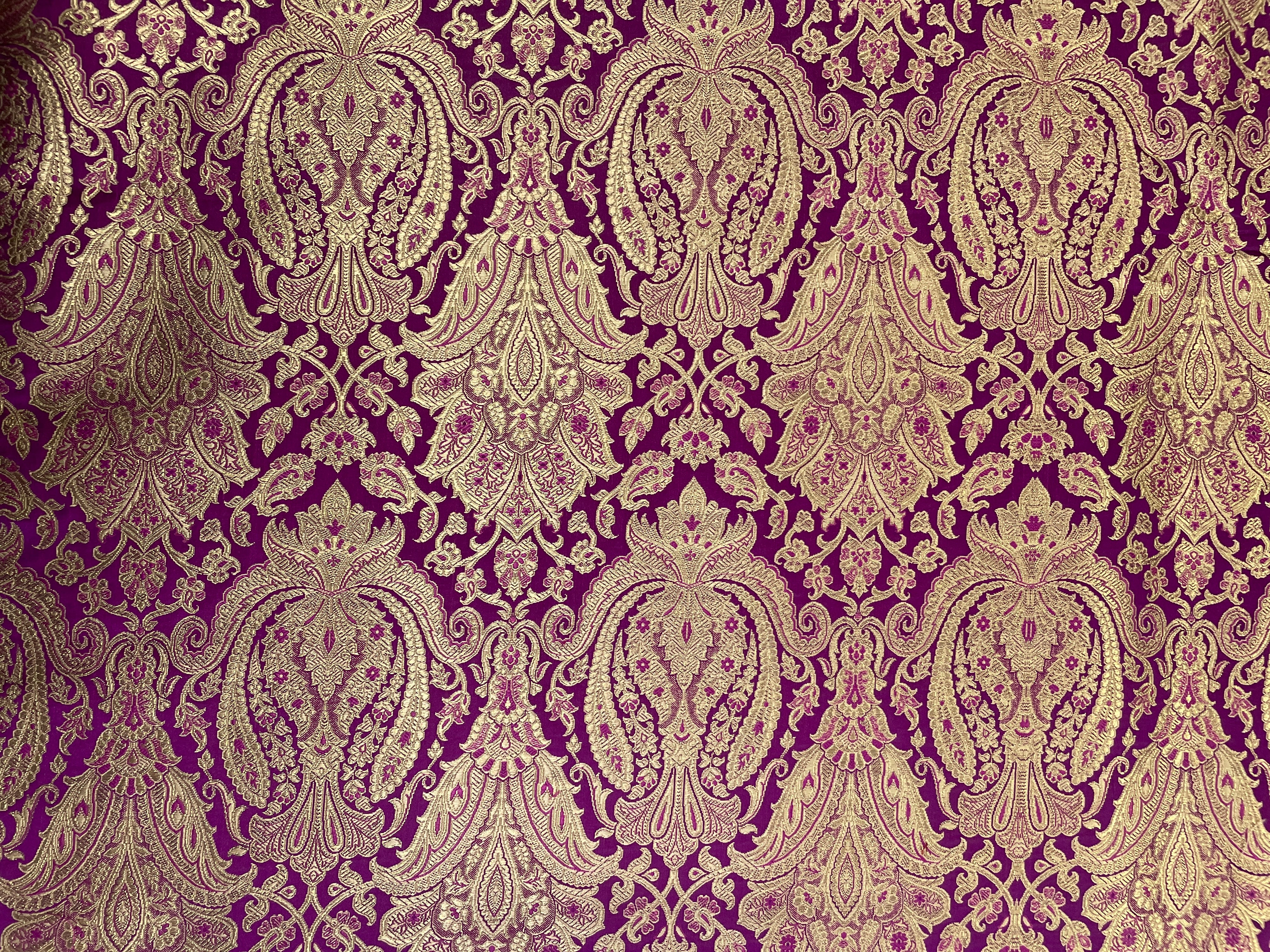 Purple Floral Semi Brocade Fabric