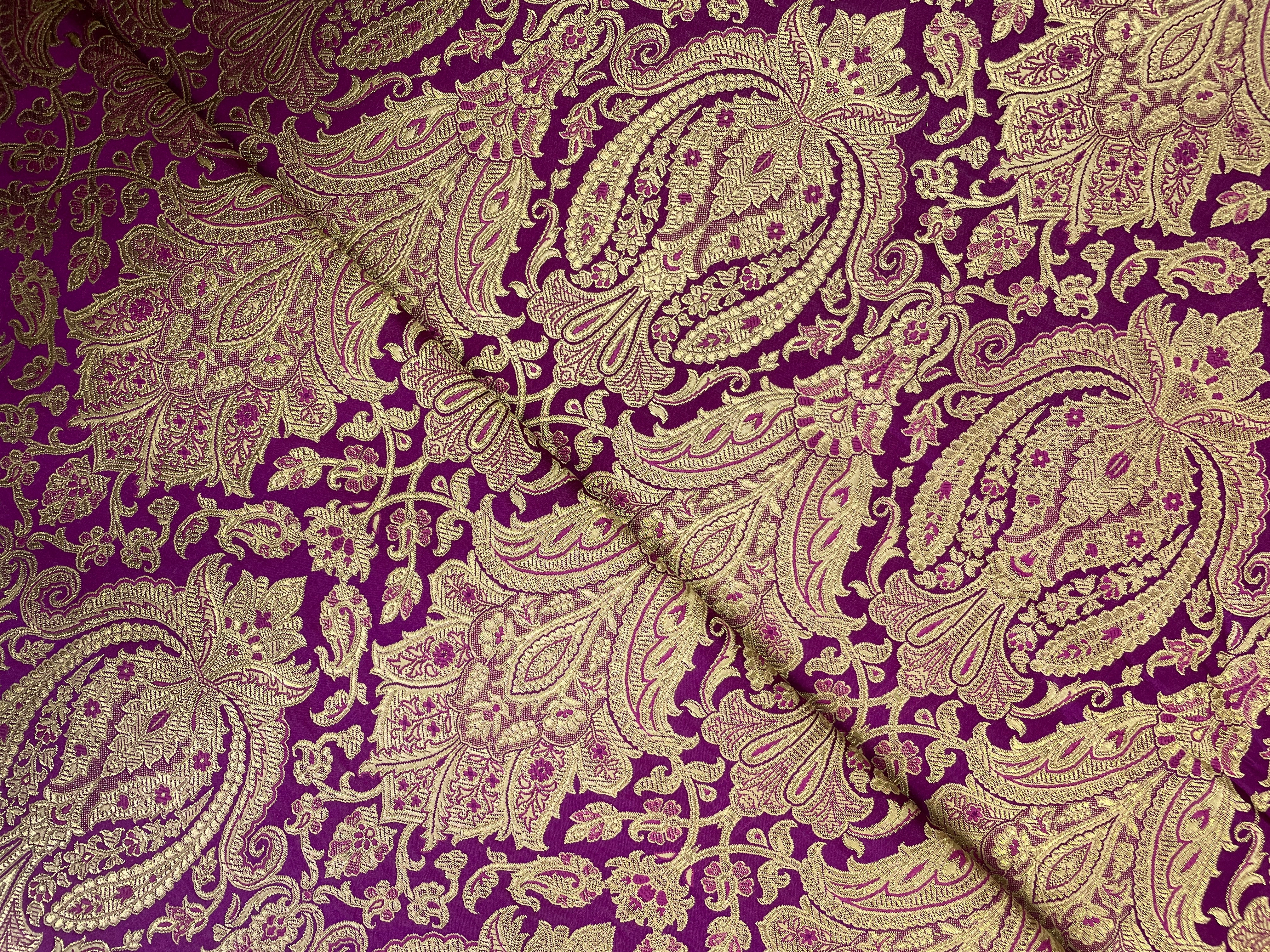 Purple Floral Semi Brocade Fabric