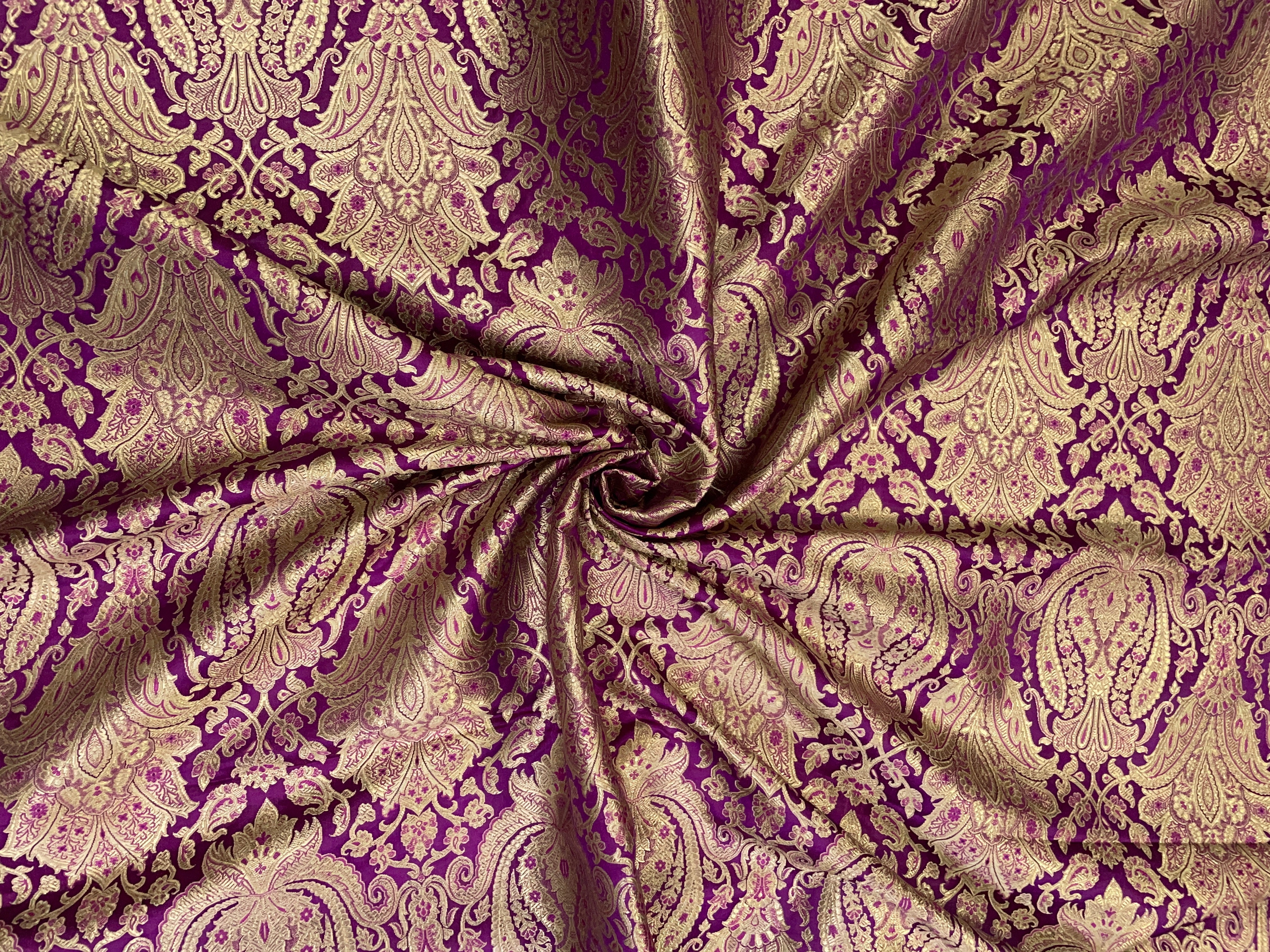 Purple Floral Semi Brocade Fabric