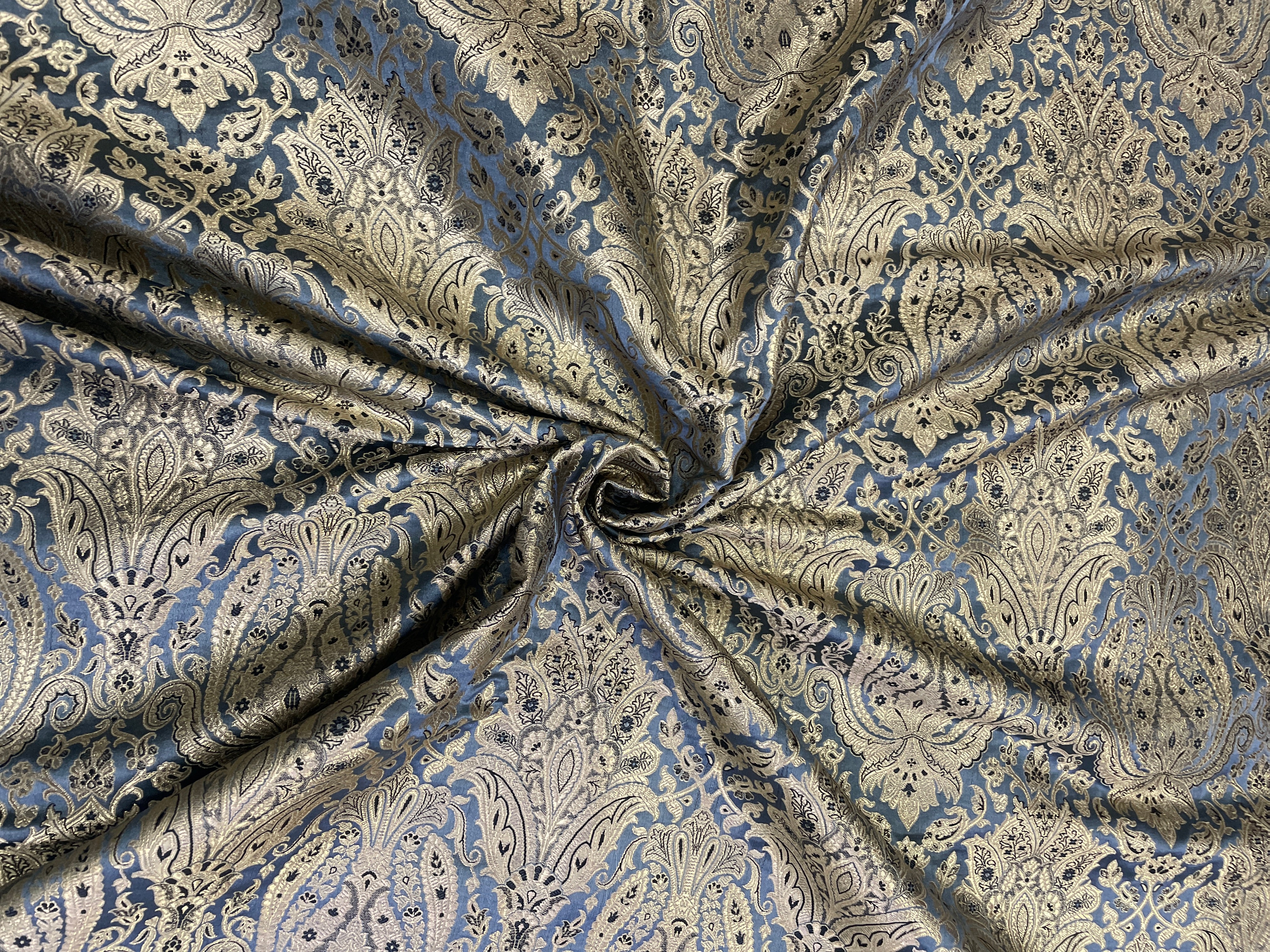 Grey Floral Semi Brocade Fabric