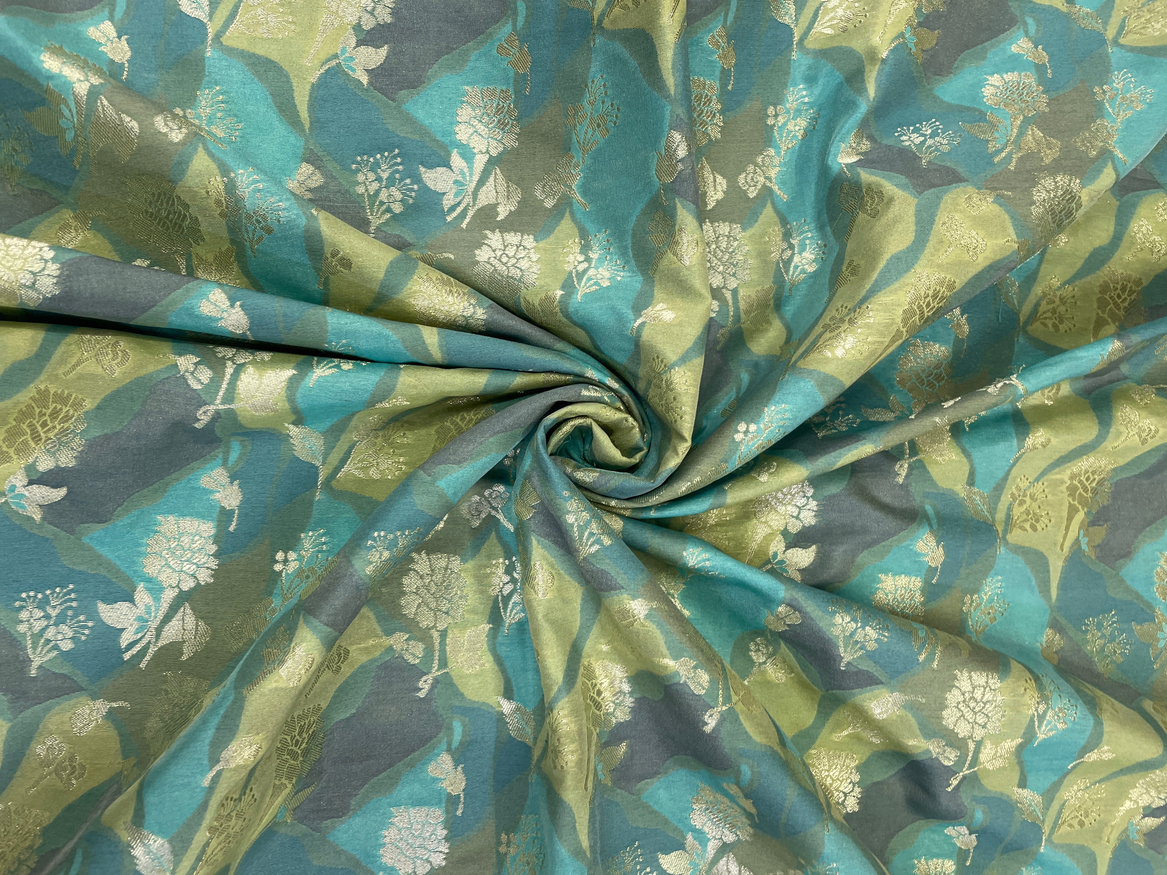 Multicolor Abstract Semi Brocade Fabric