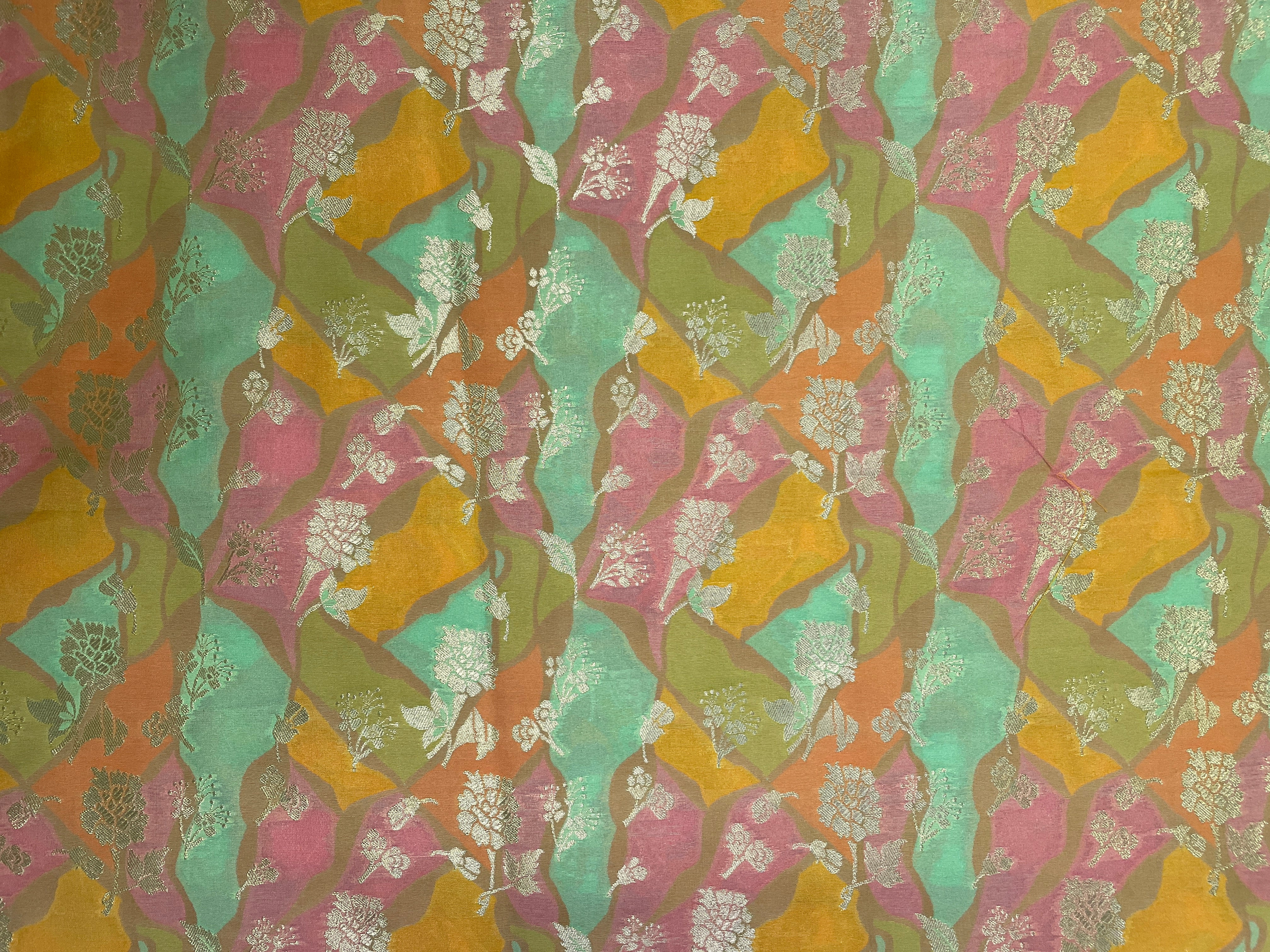 Multicolor Abstract Semi Brocade Fabric