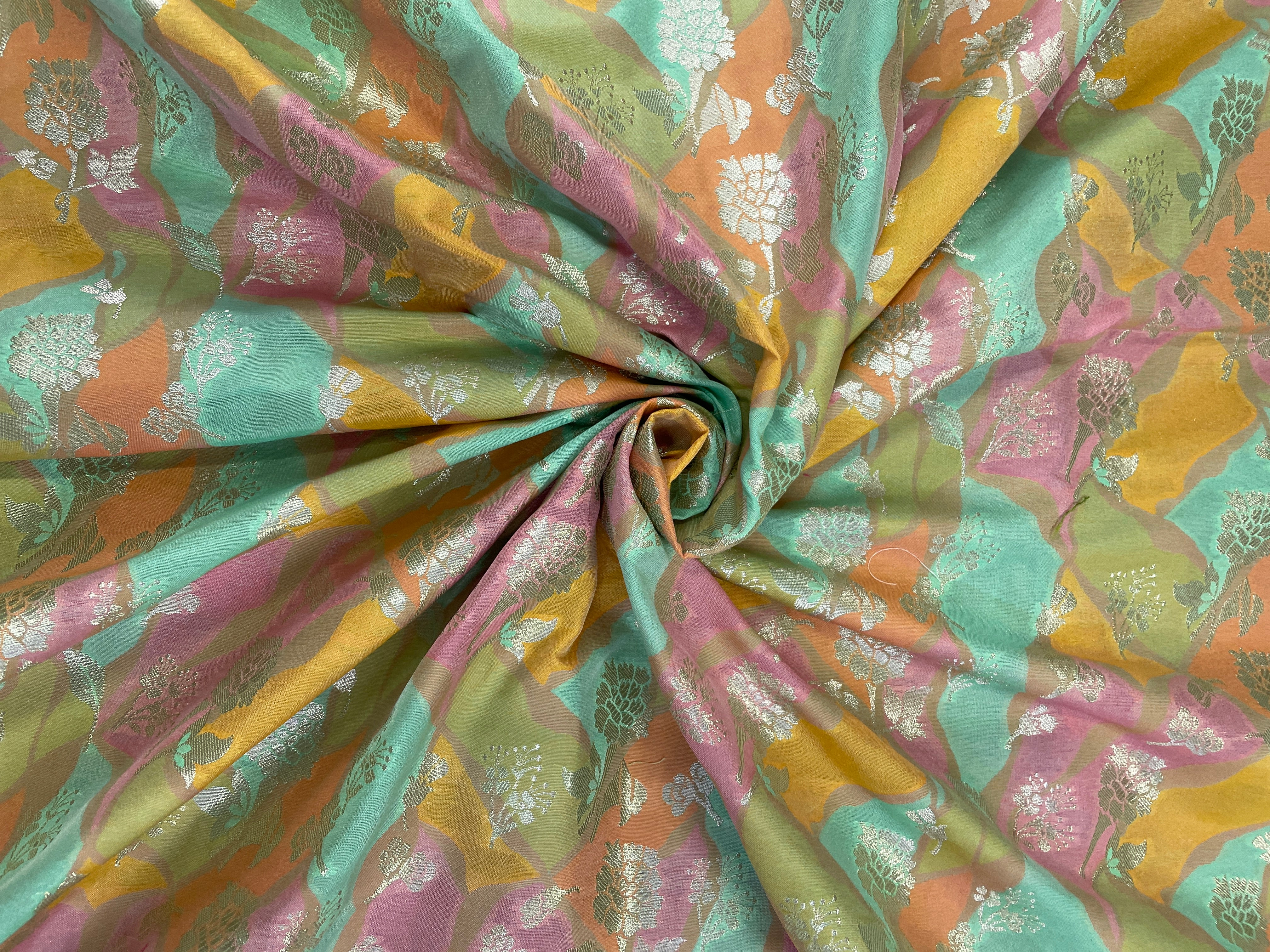 Multicolor Abstract Semi Brocade Fabric