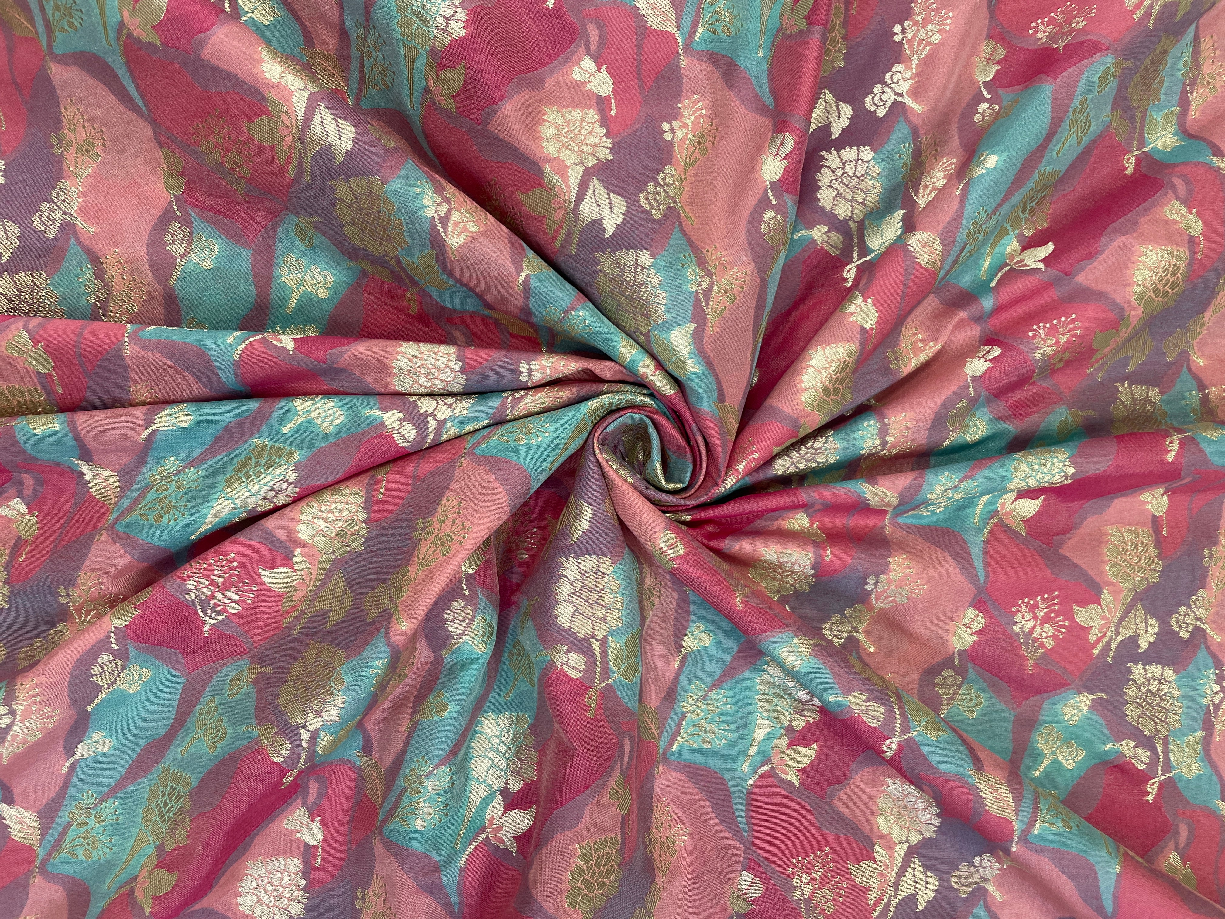 Multicolor Abstract Semi Brocade Fabric