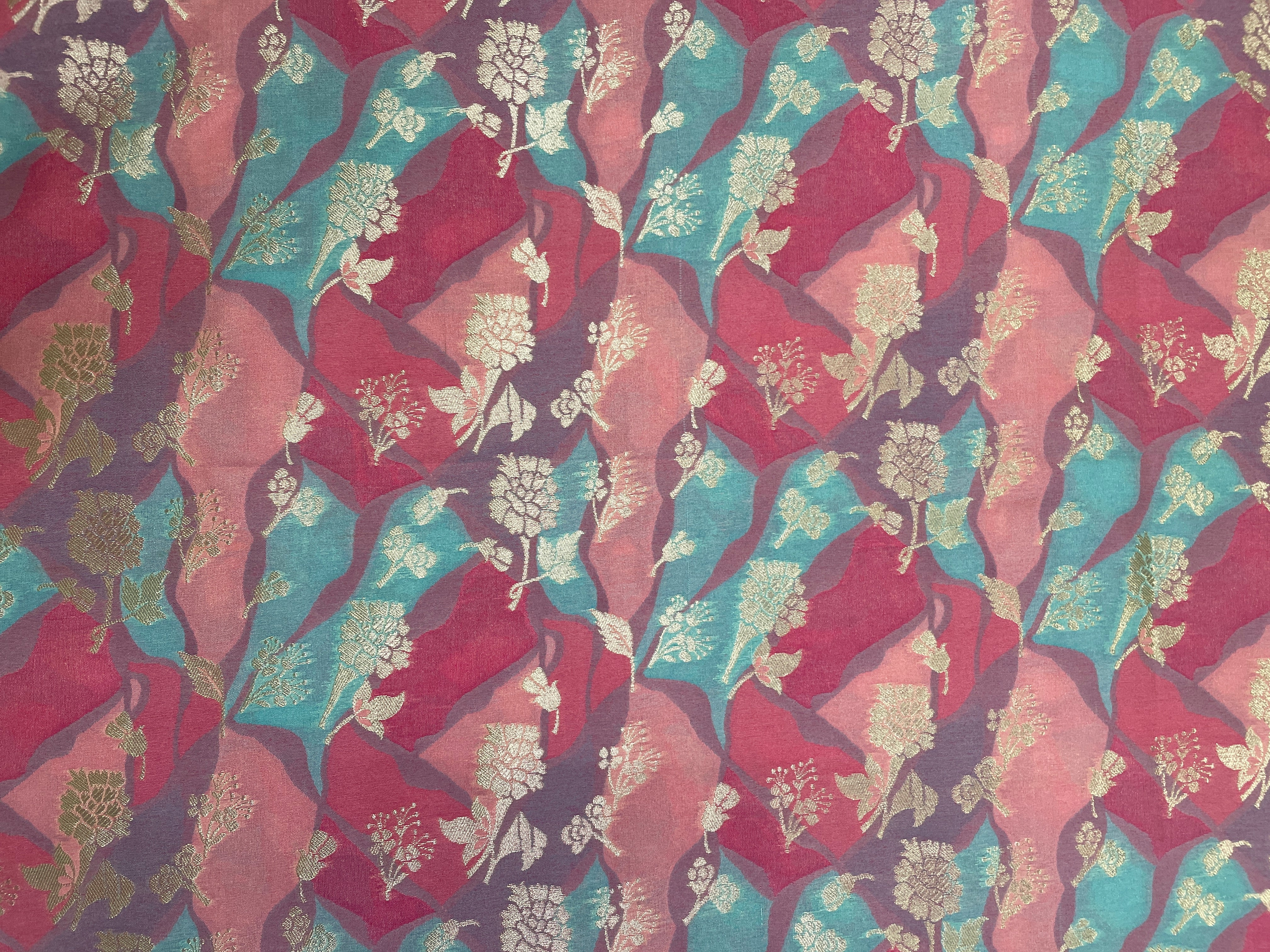 Multicolor Abstract Semi Brocade Fabric