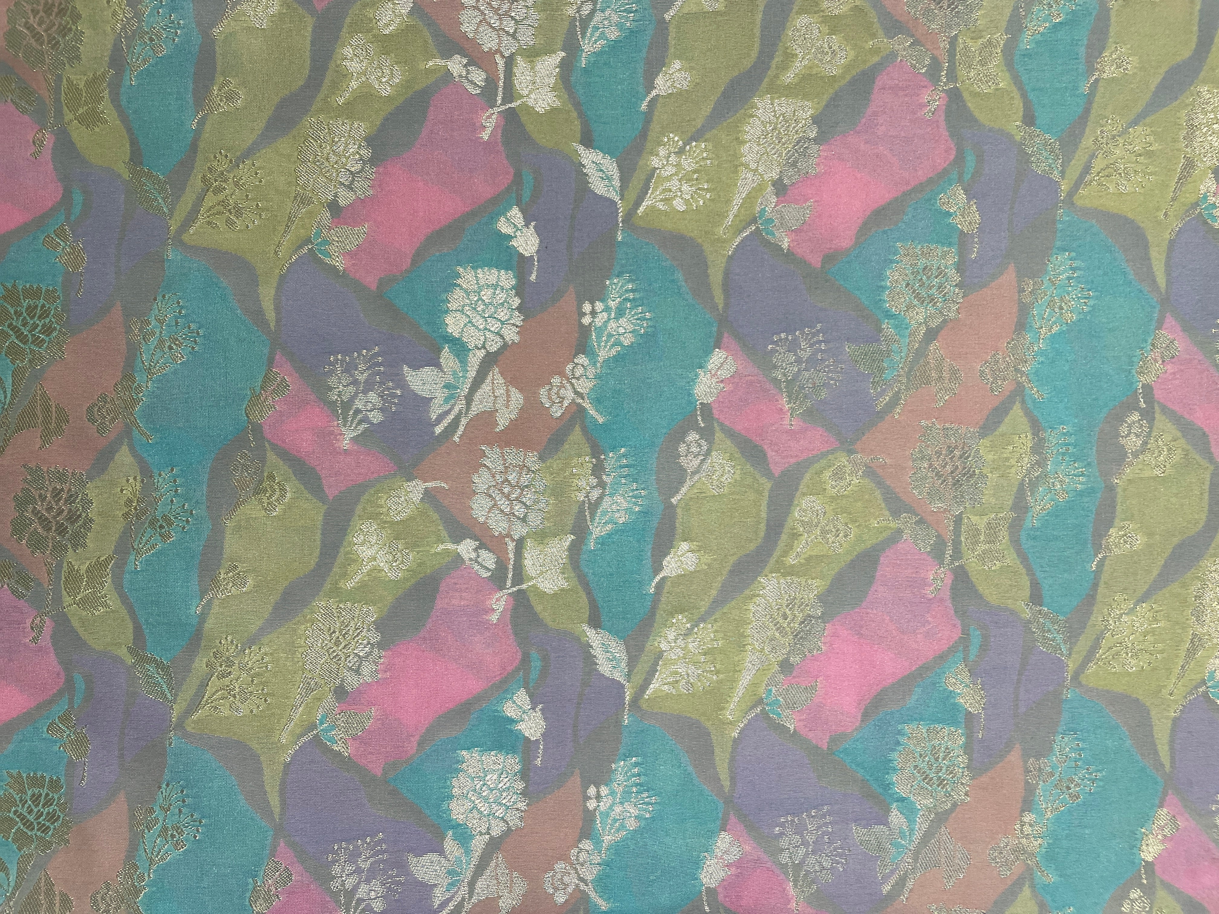 Multicolor Abstract Semi Brocade Fabric