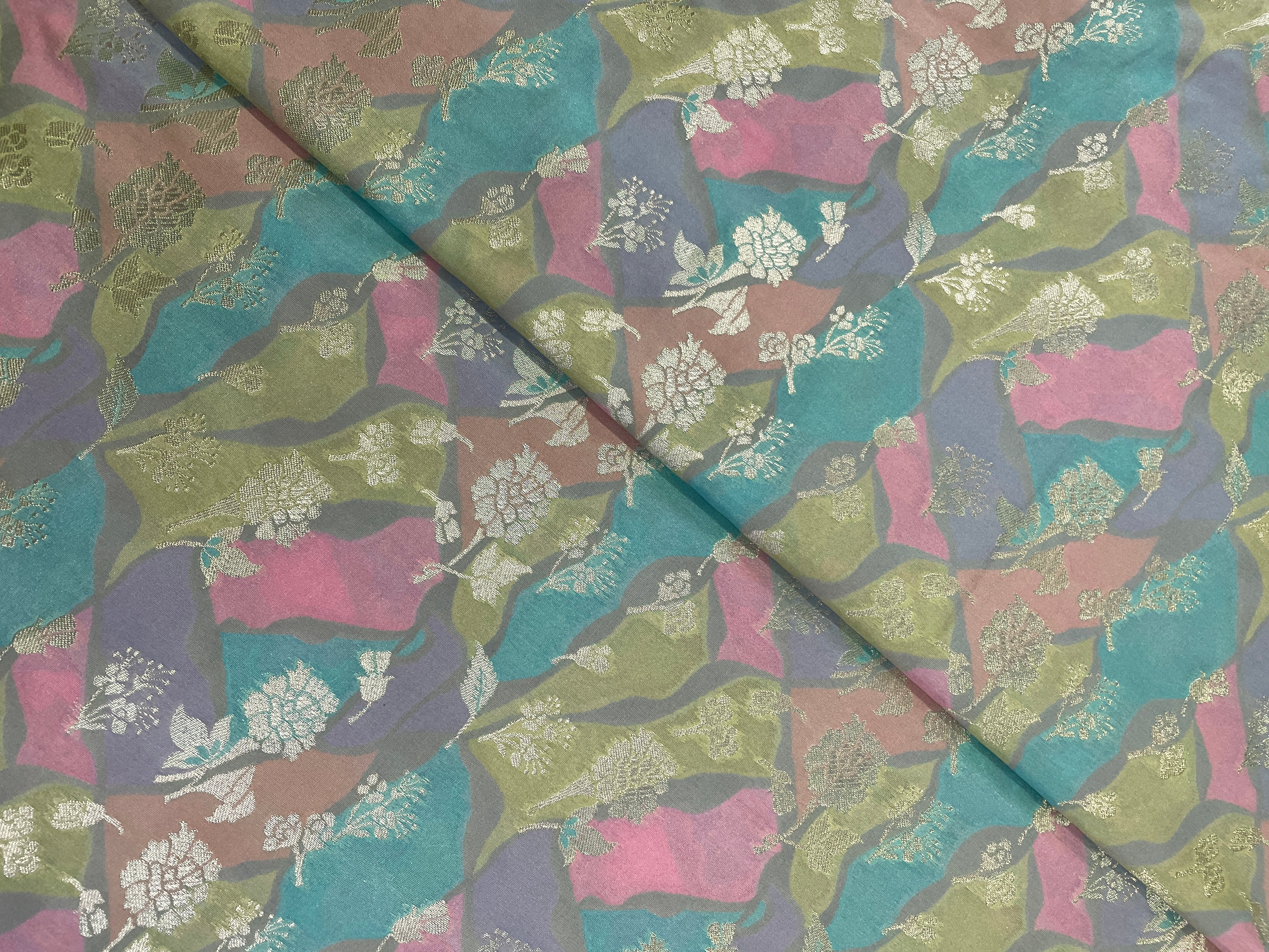 Multicolor Abstract Semi Brocade Fabric