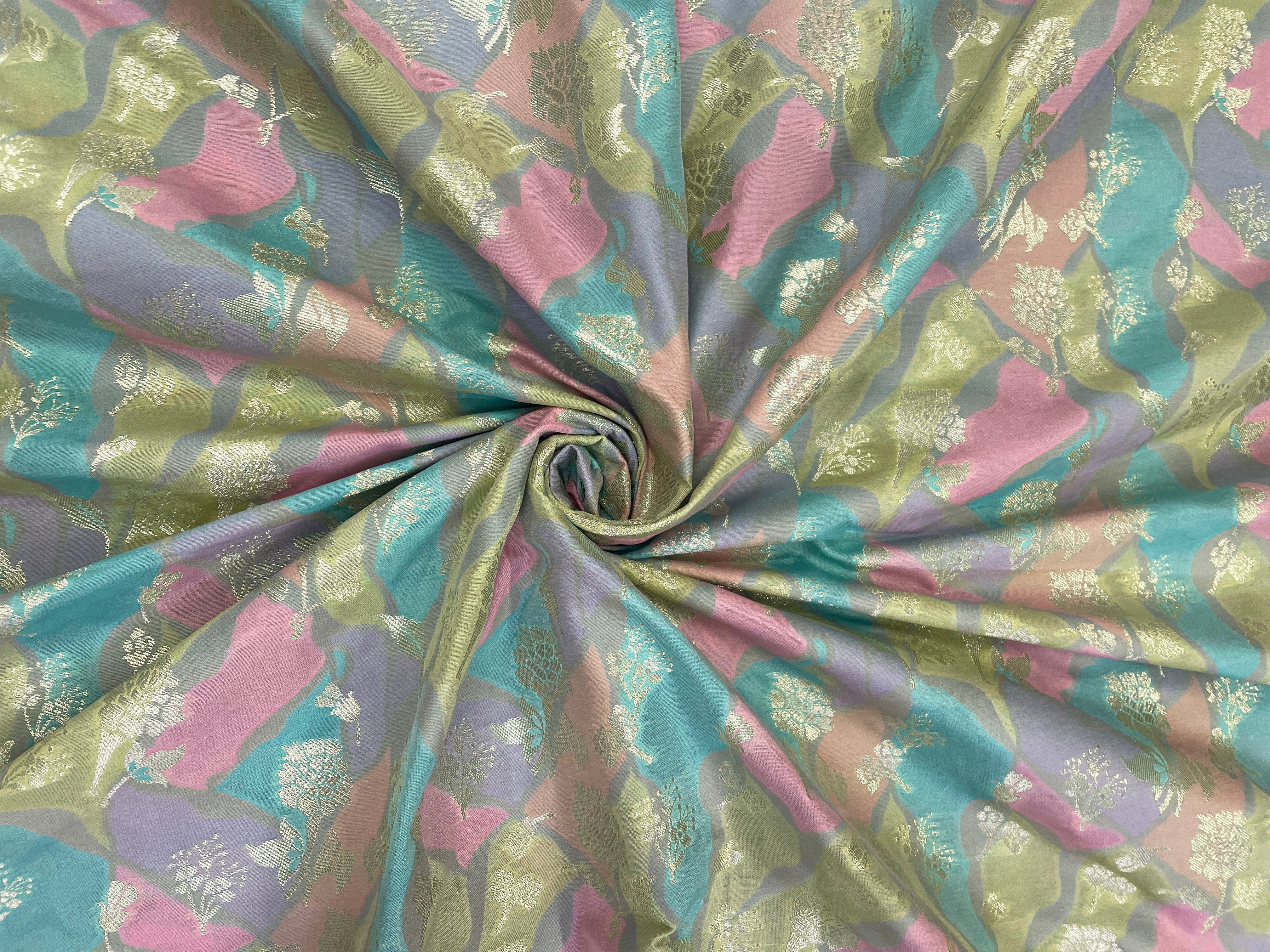 Multicolor Abstract Semi Brocade Fabric