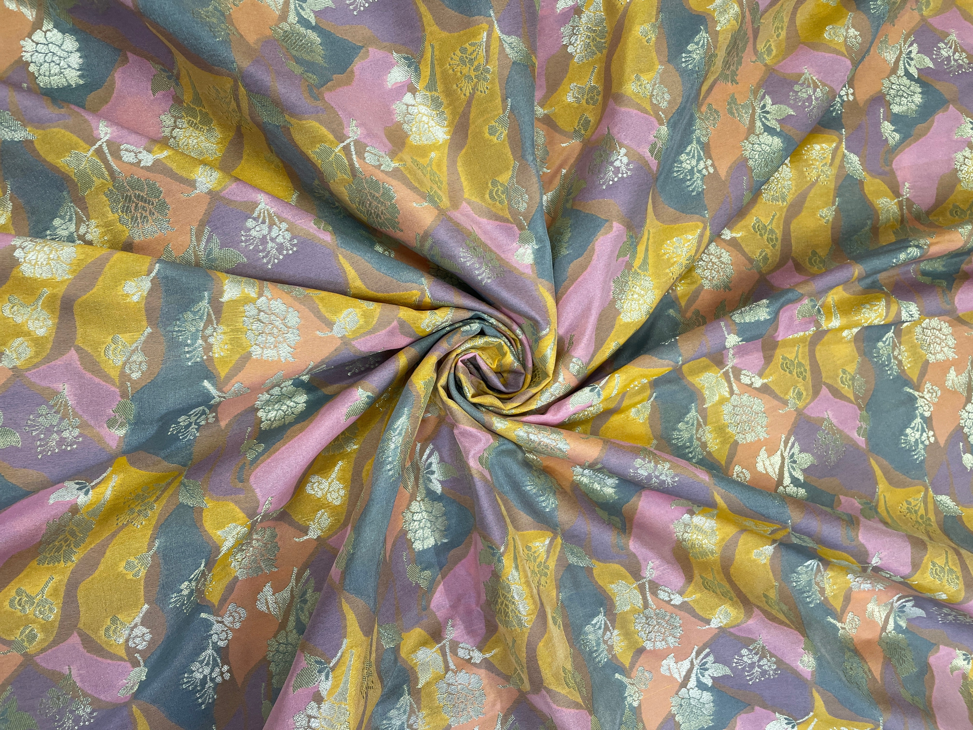 Multicolor Abstract Semi Brocade Fabric