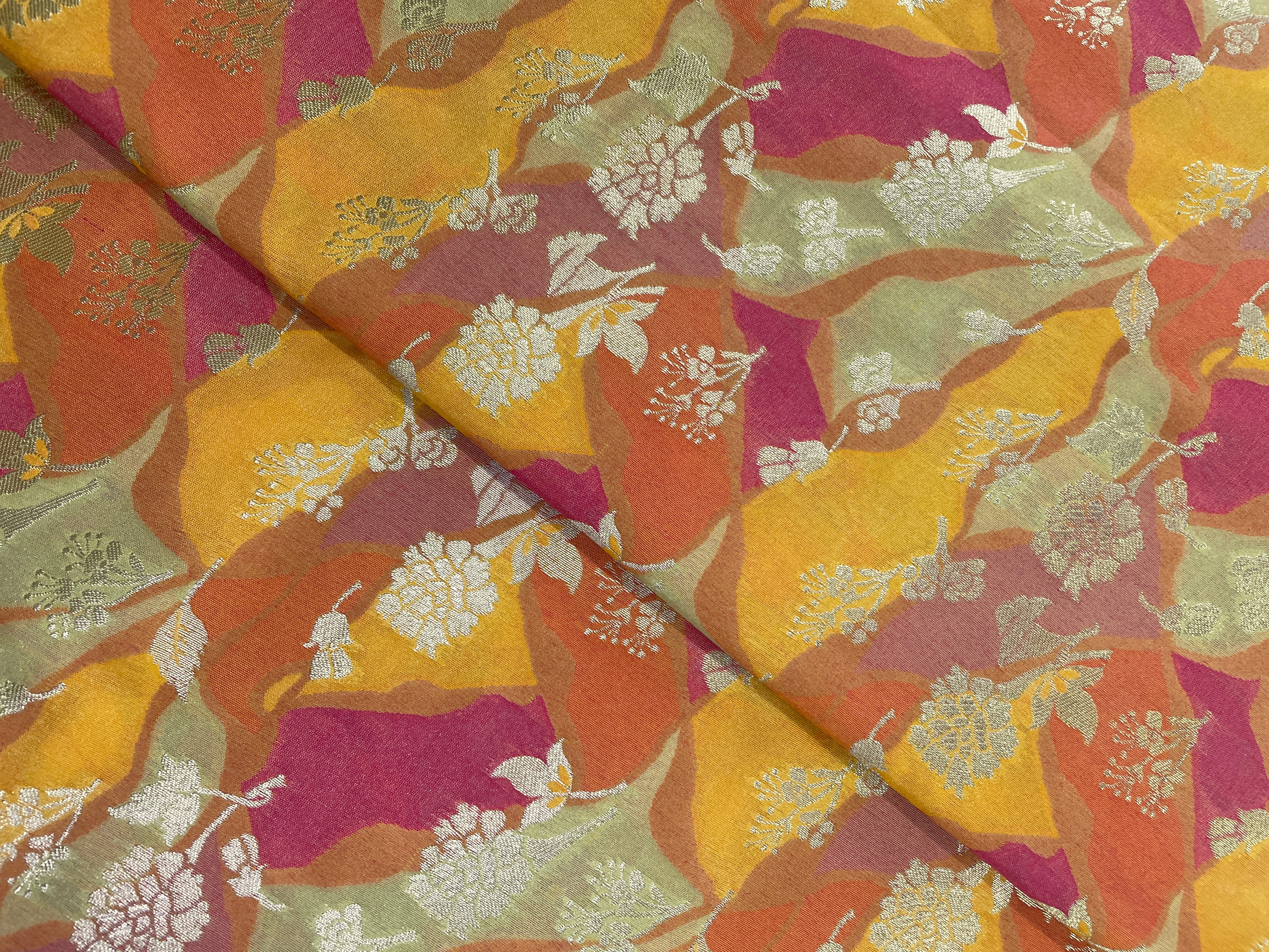 Multicolor Abstract Semi Brocade Fabric