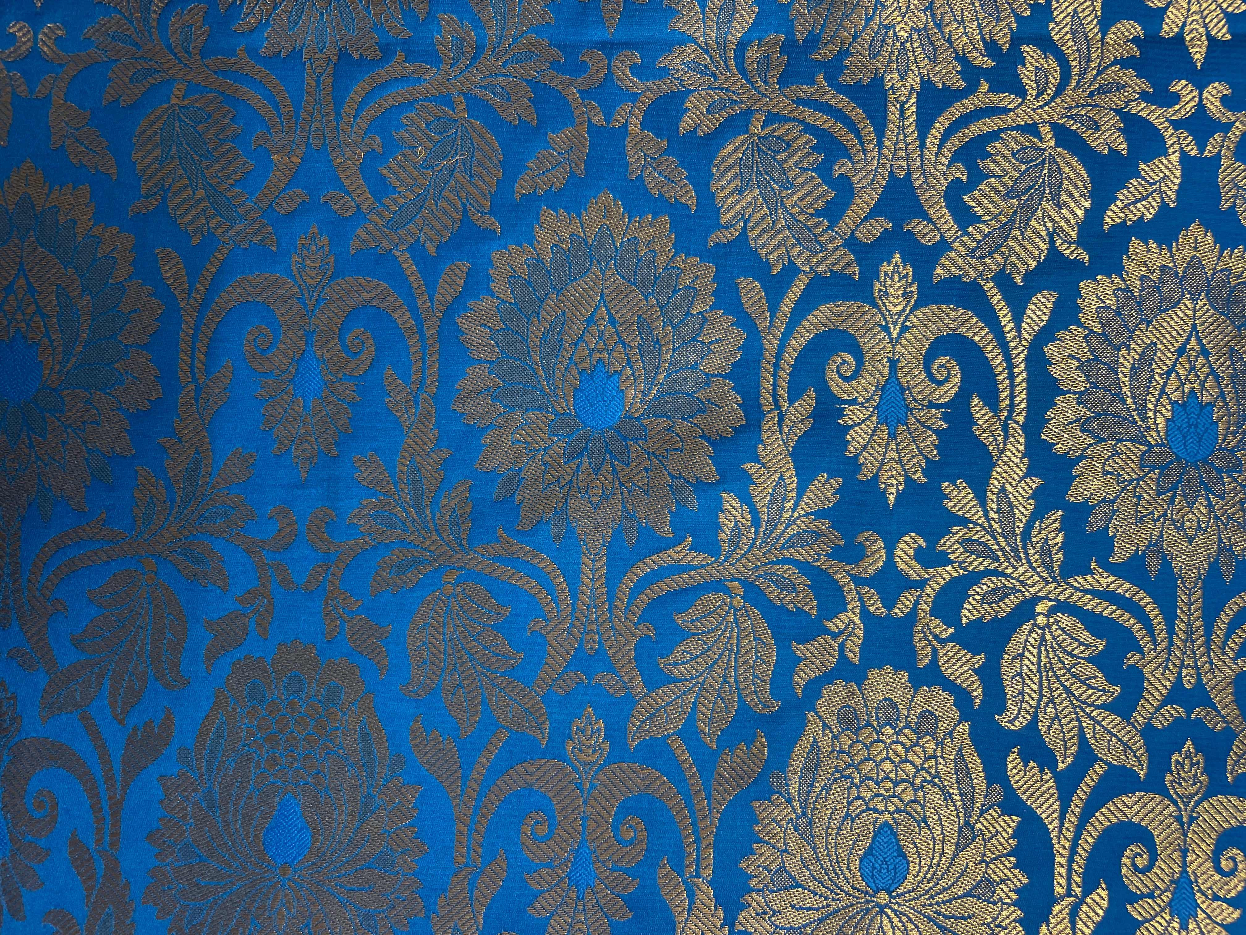 Blue Floral Semi Brocade Fabric