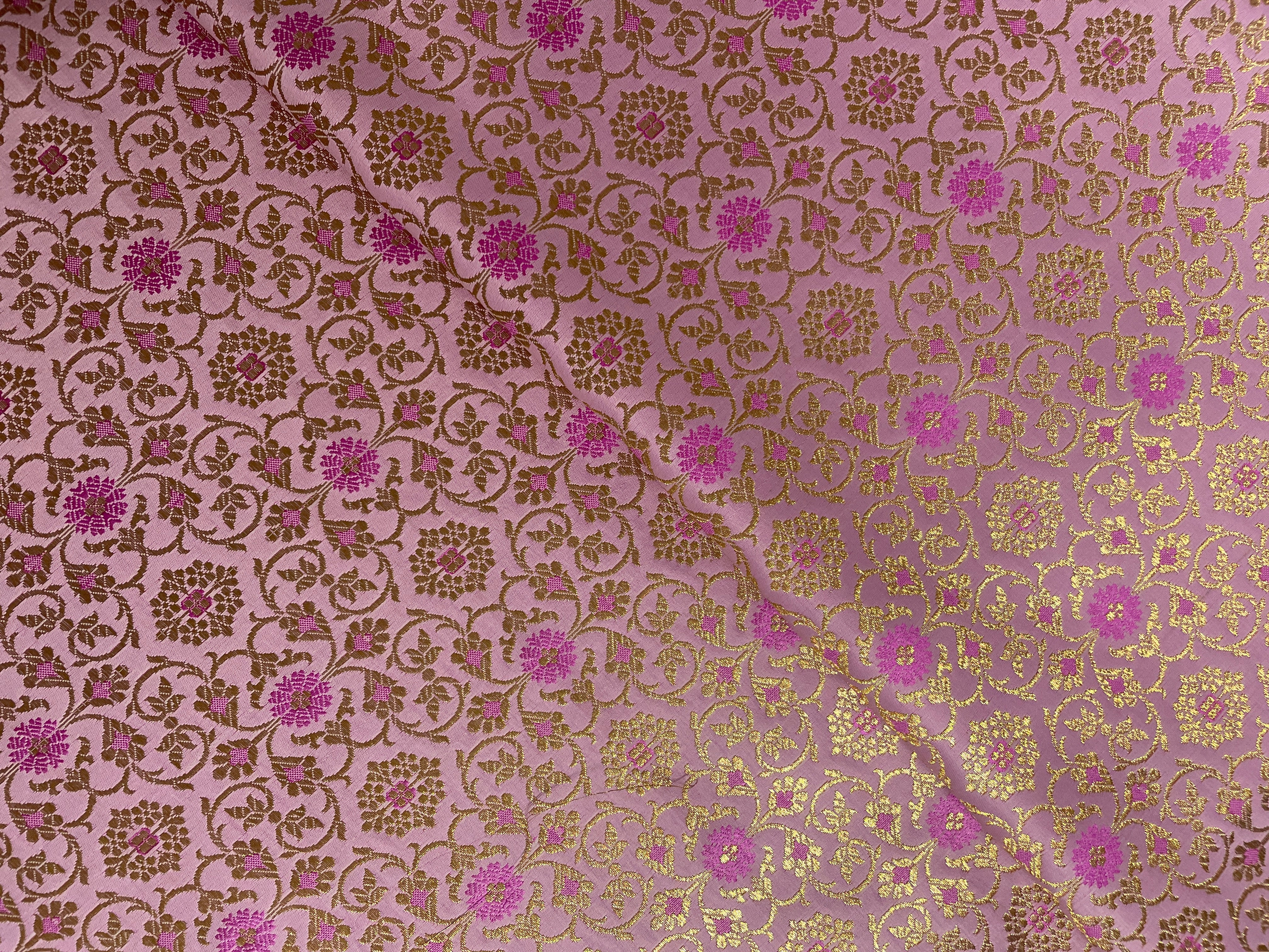 Pink Floral Semi Brocade Fabric