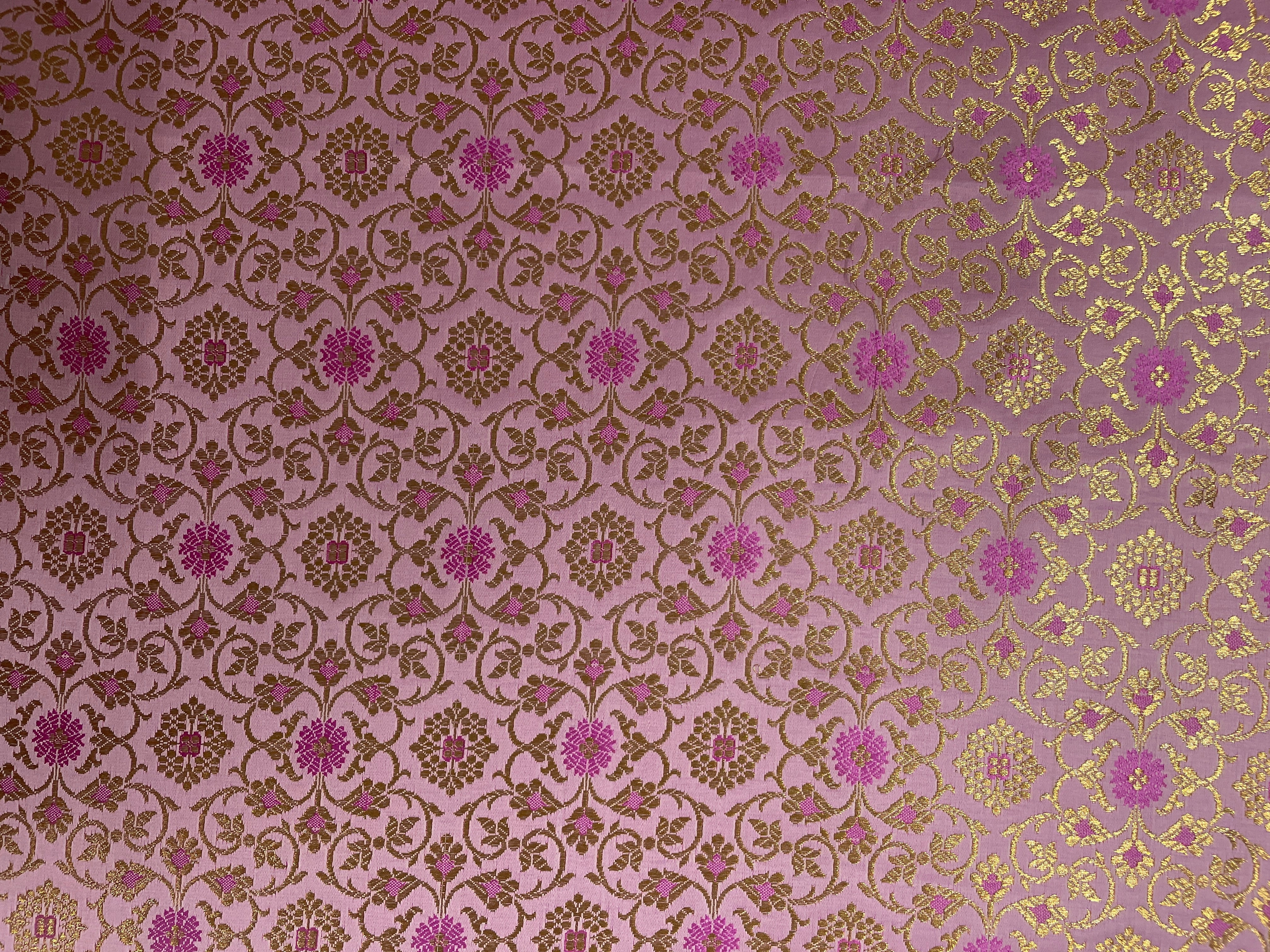 Pink Floral Semi Brocade Fabric Kapdashop