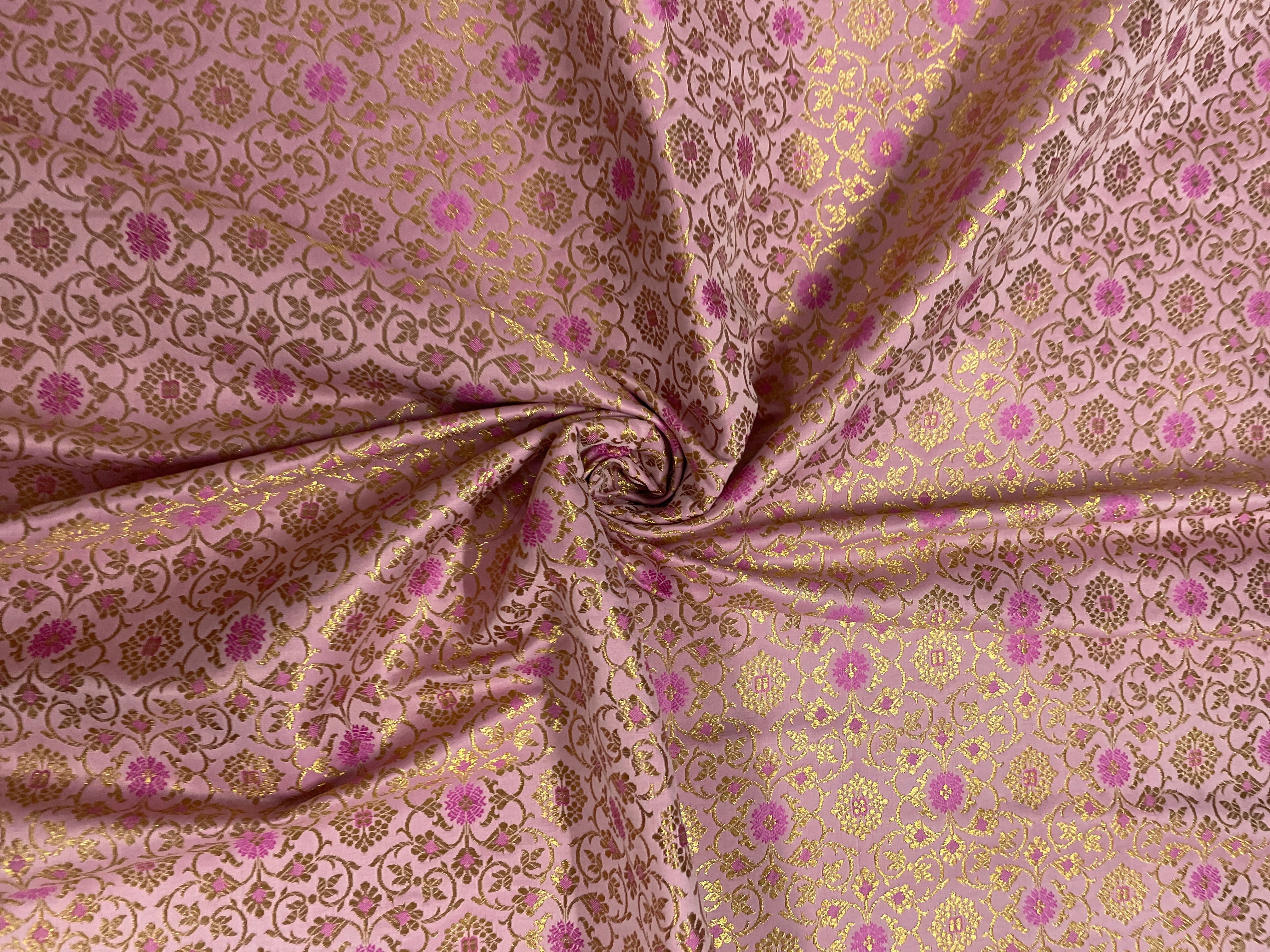 Pink Floral Semi Brocade Fabric