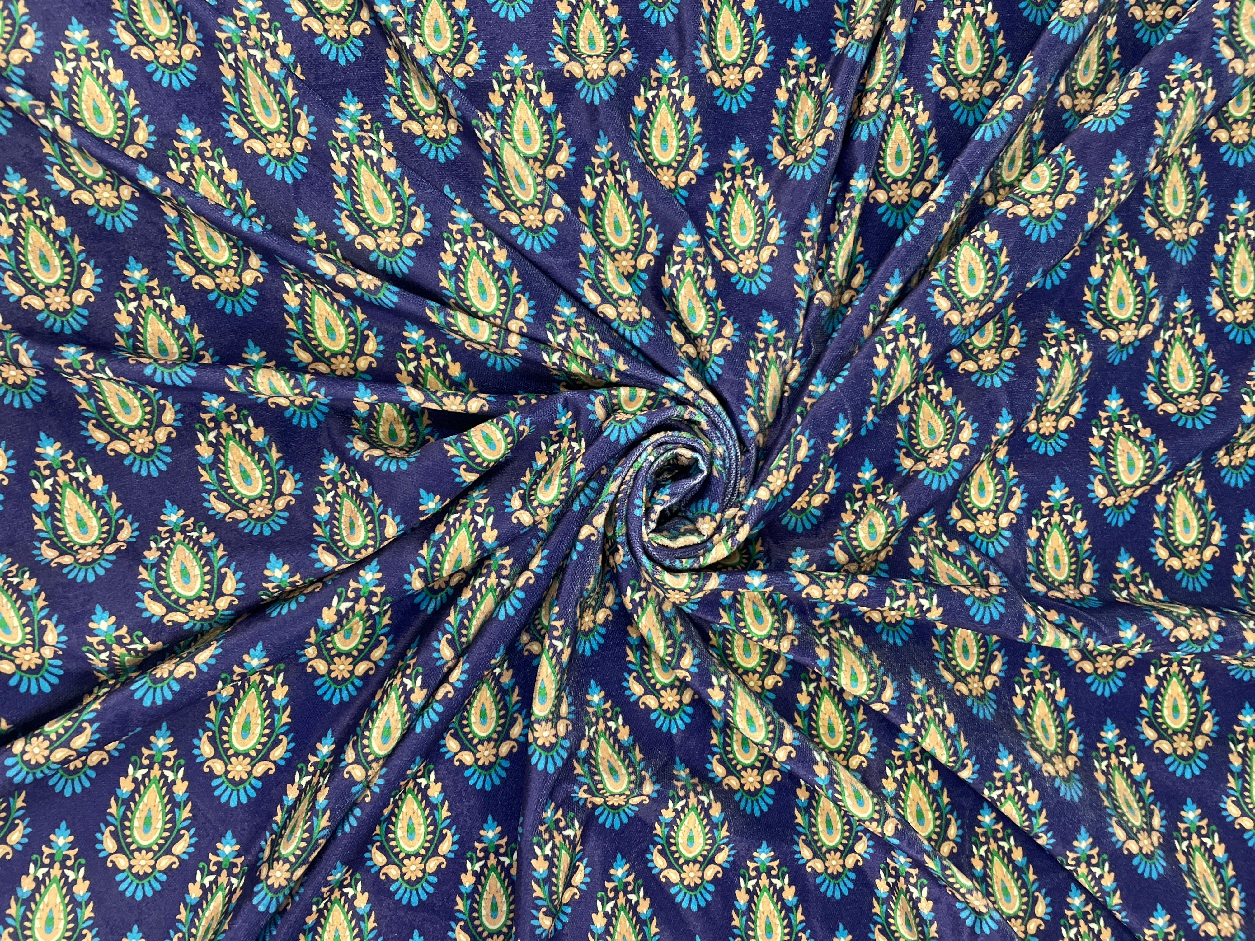 Navy Blue Floral Velvet Fabric