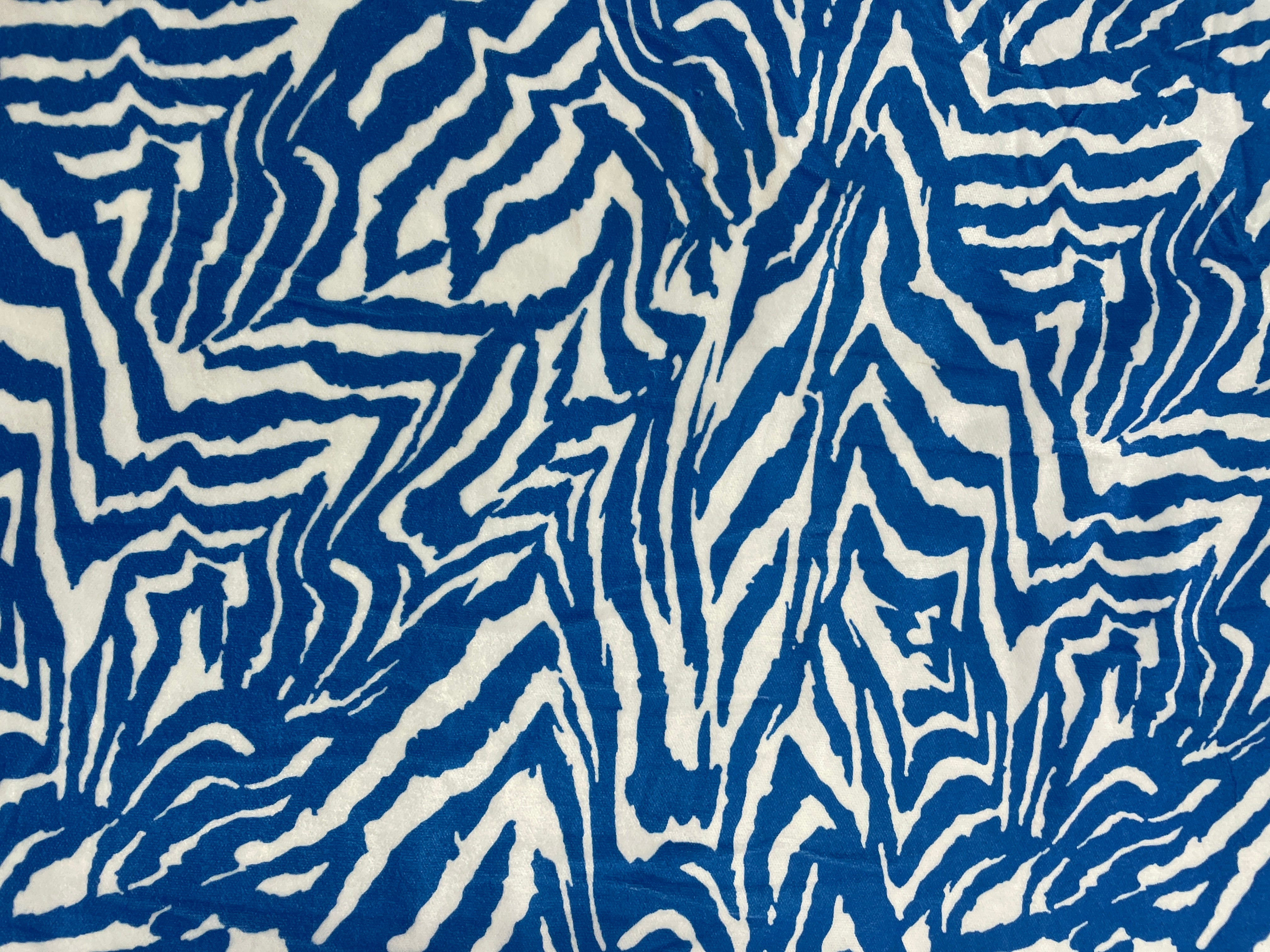 White Blue Quirky Velvet Fabric