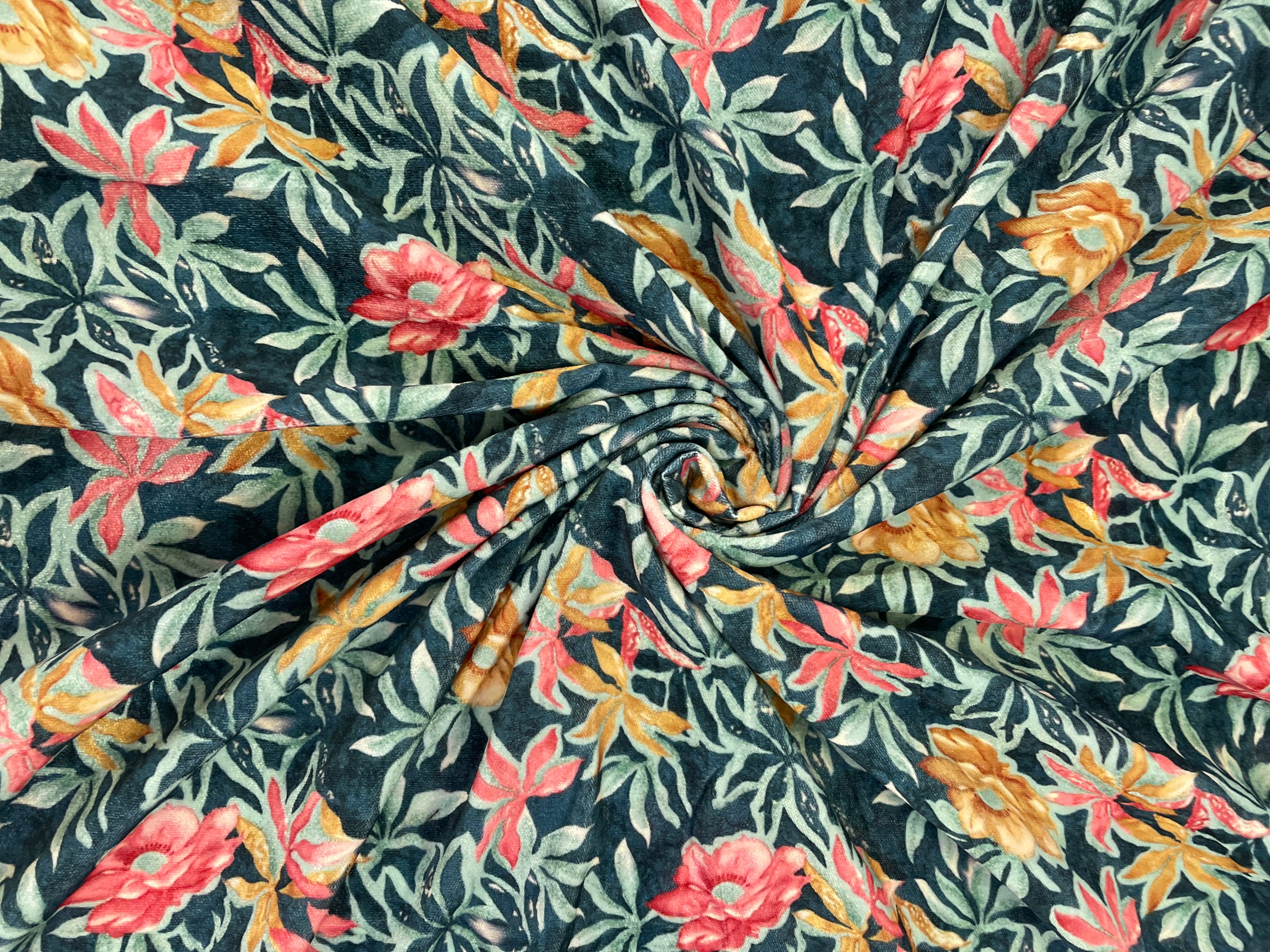 Multicolor Floral Velvet Fabric