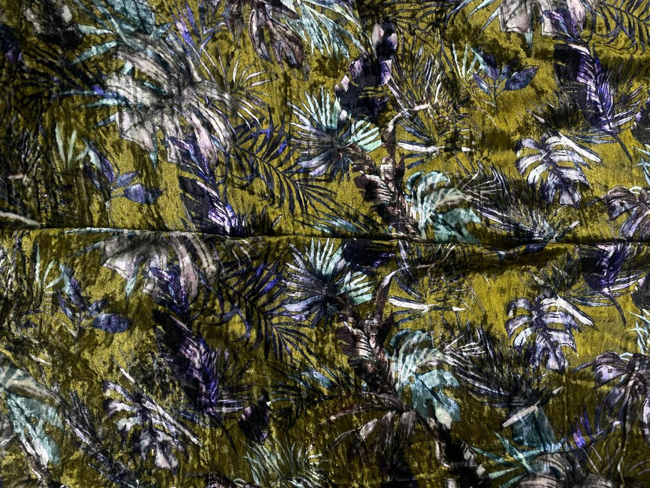 Olive Green Floral Velvet Print Fabric