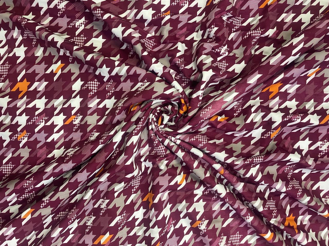 Purple & White Abstract Banana Crepe Fabric