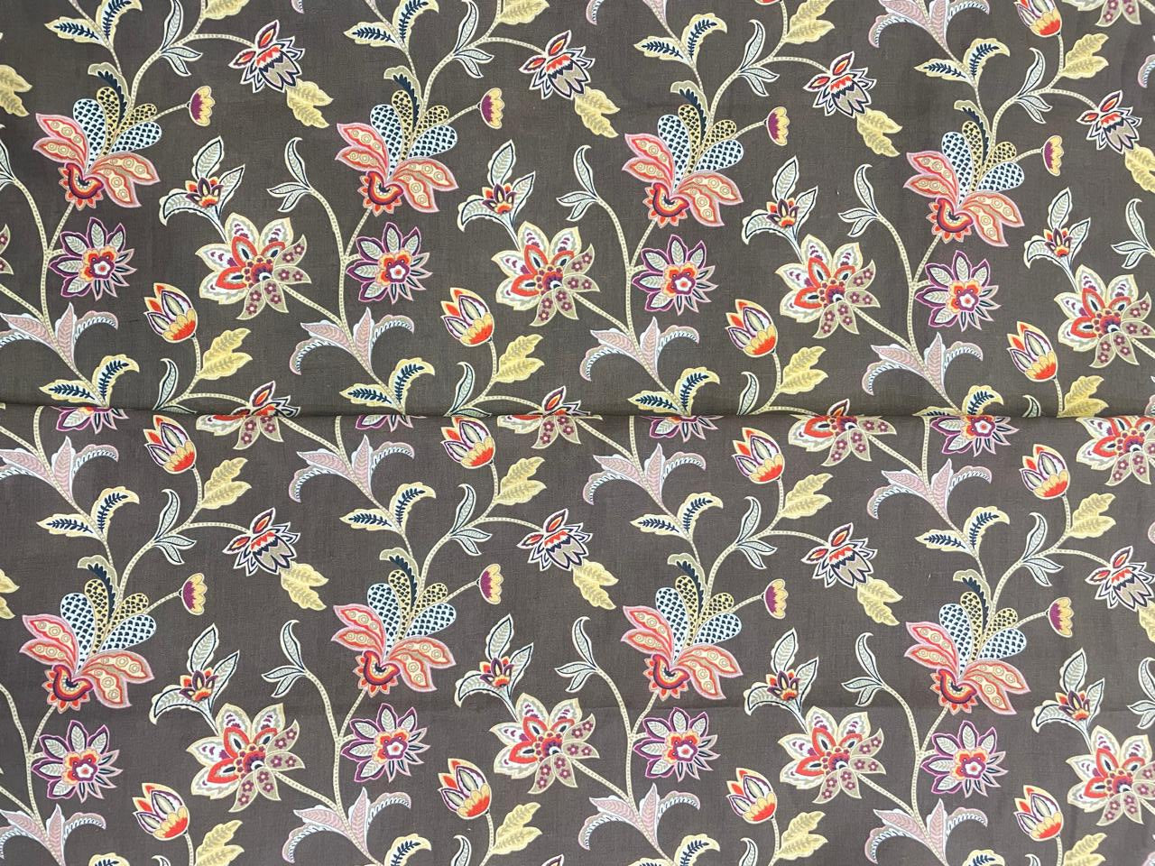 Brown Floral Cotton Linen Fabric