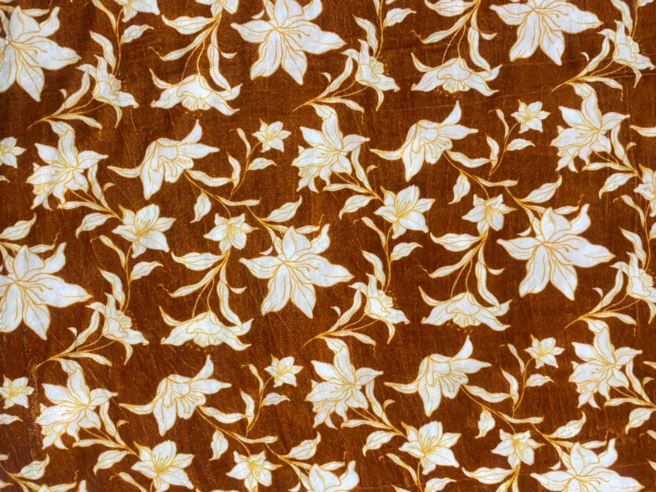 Mustard Floral Pure Velvet Fabric