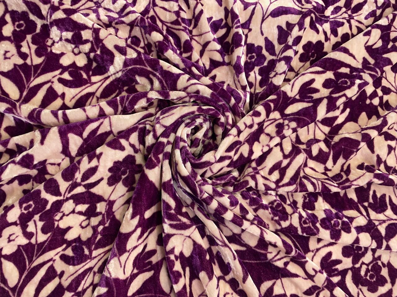 Purple Floral Pure Velvet Fabric