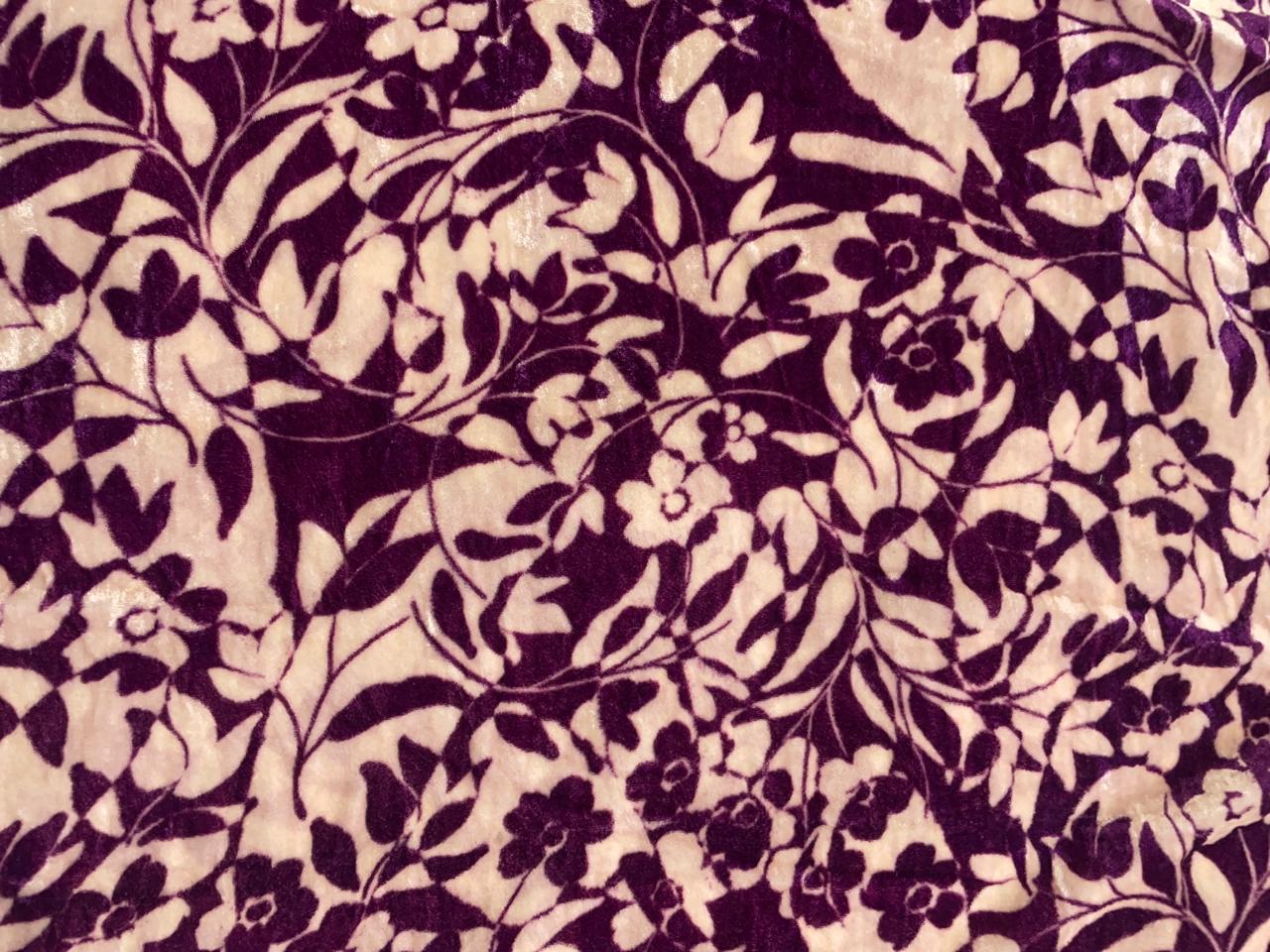 Purple Floral Pure Velvet Fabric