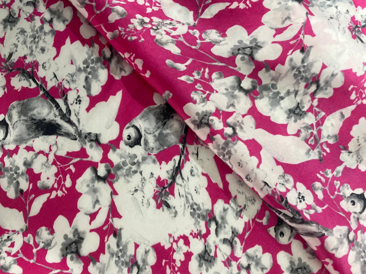 Multicolor Floral Printed Satin Fabric