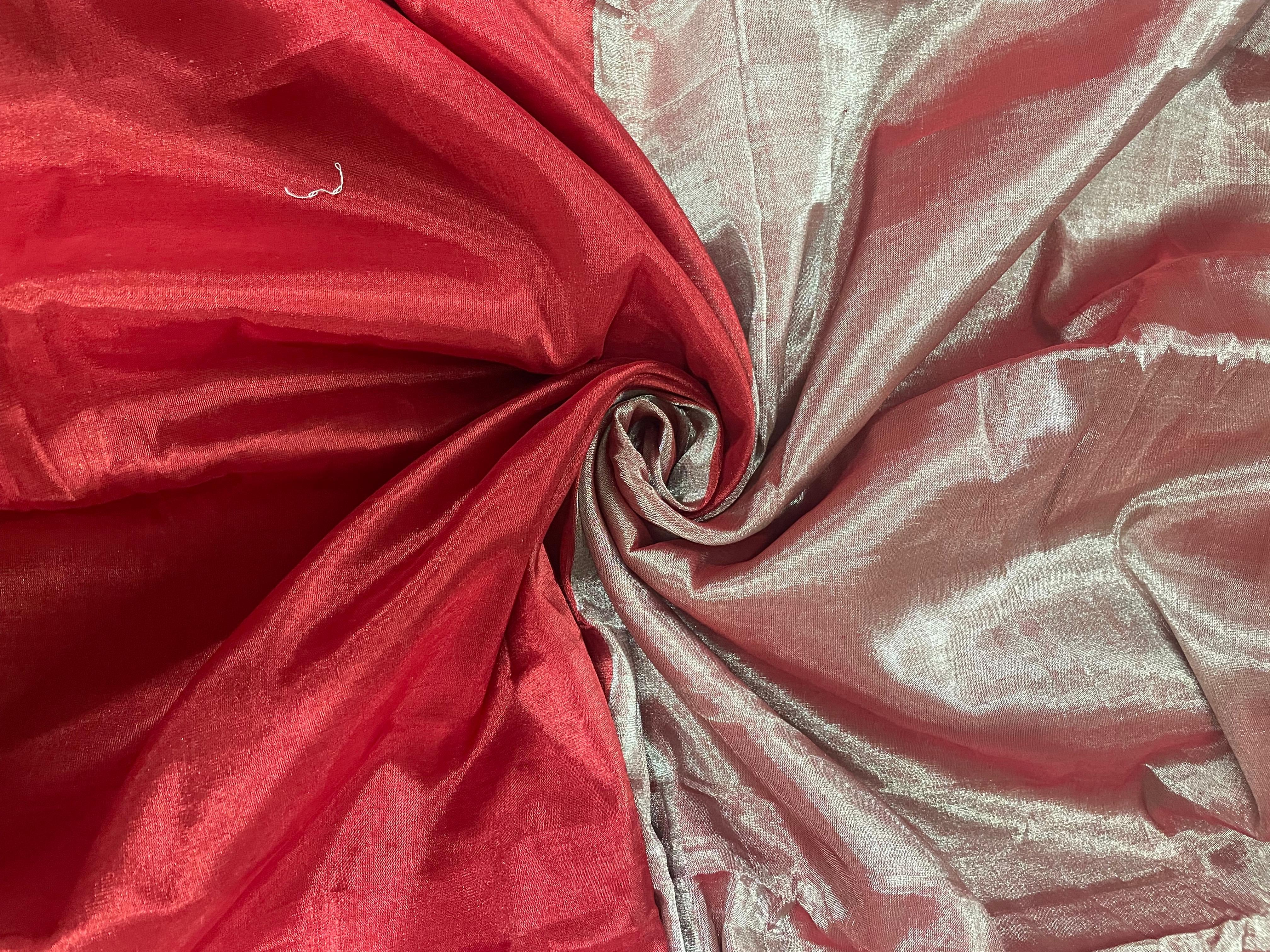 Red & Silver Pure Tissue Fabric