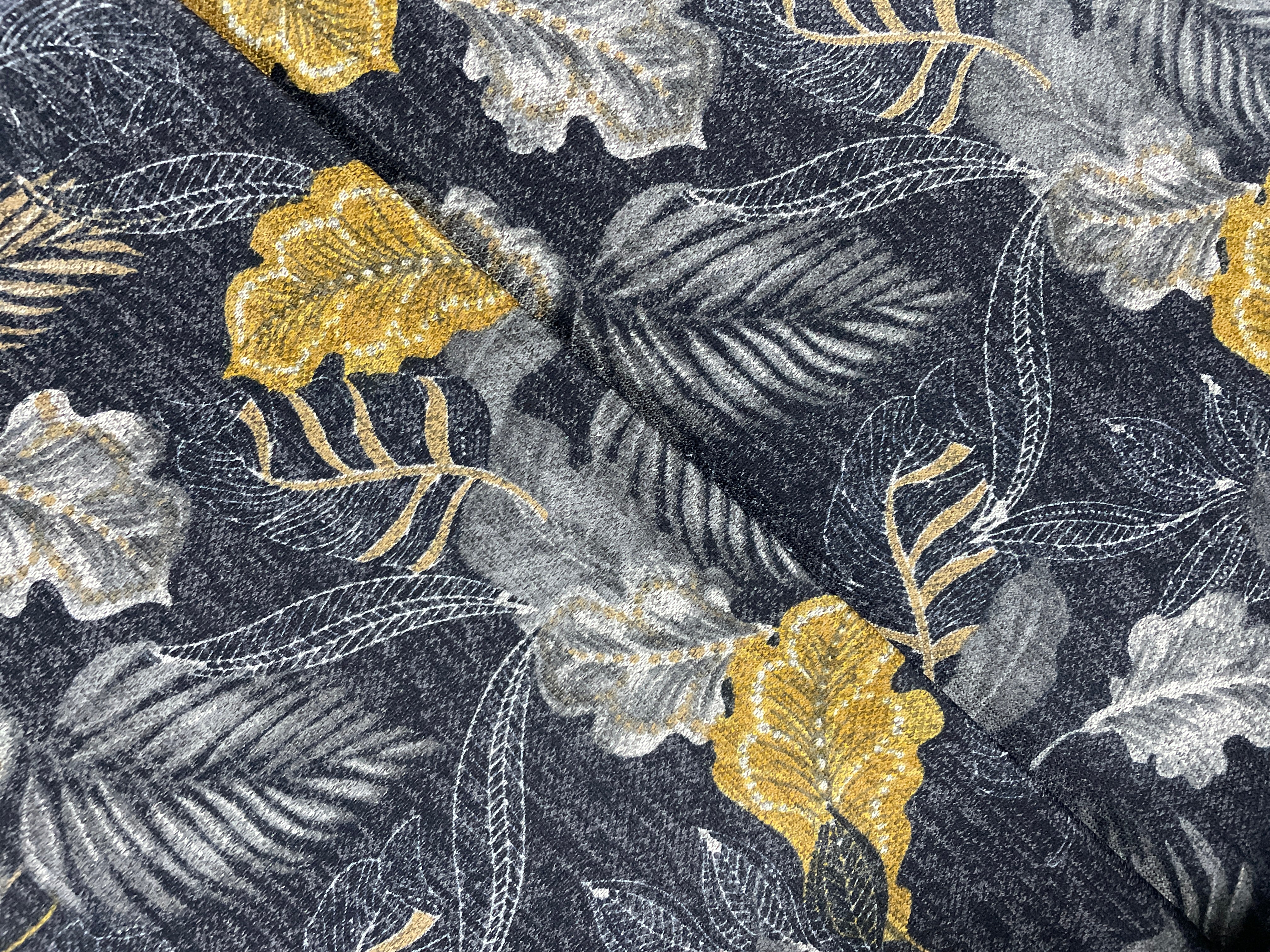 Navy Blue Mustard Floral Karachi Lycra Fabric