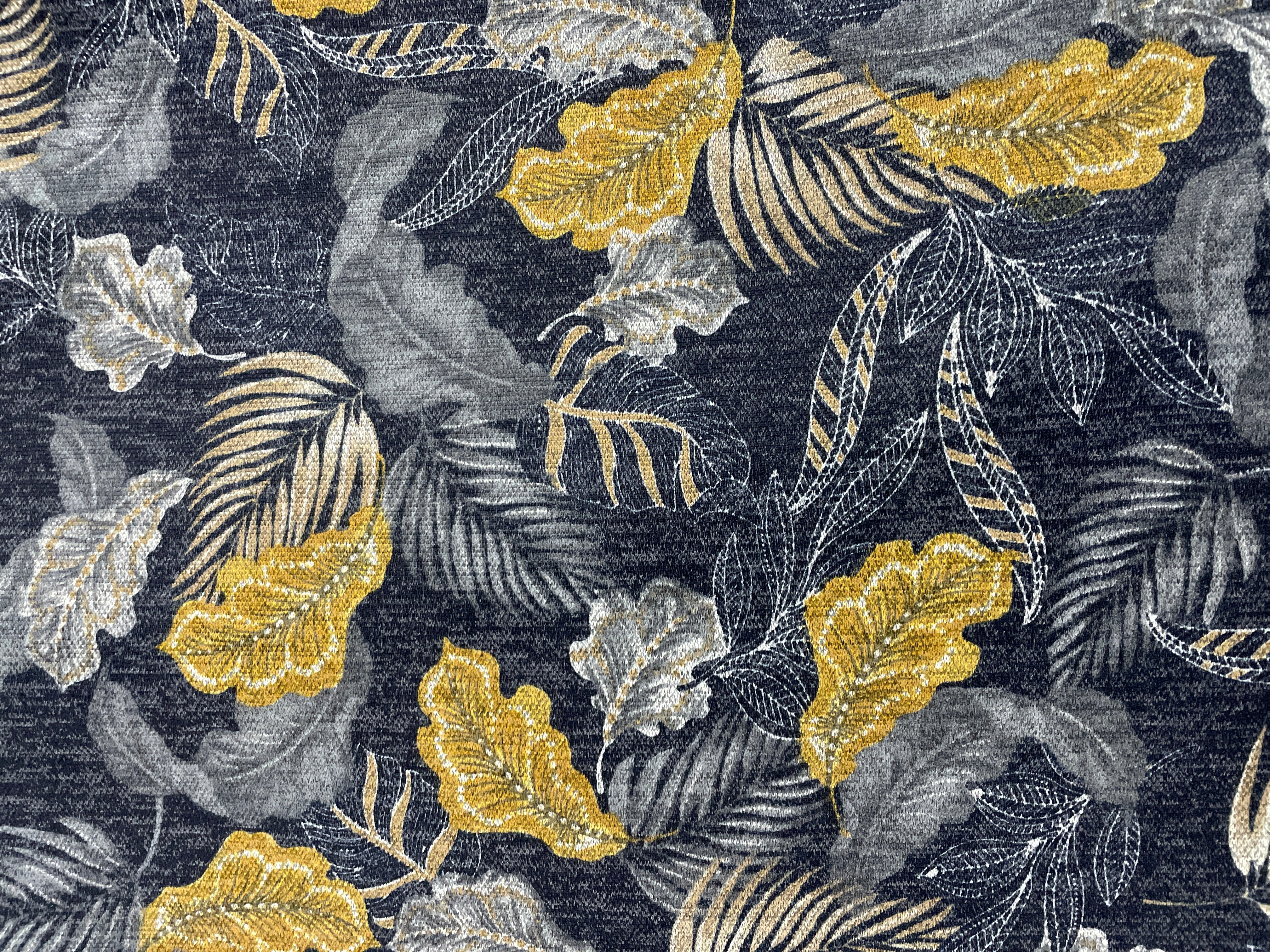 Navy Blue Mustard Floral Karachi Lycra Fabric