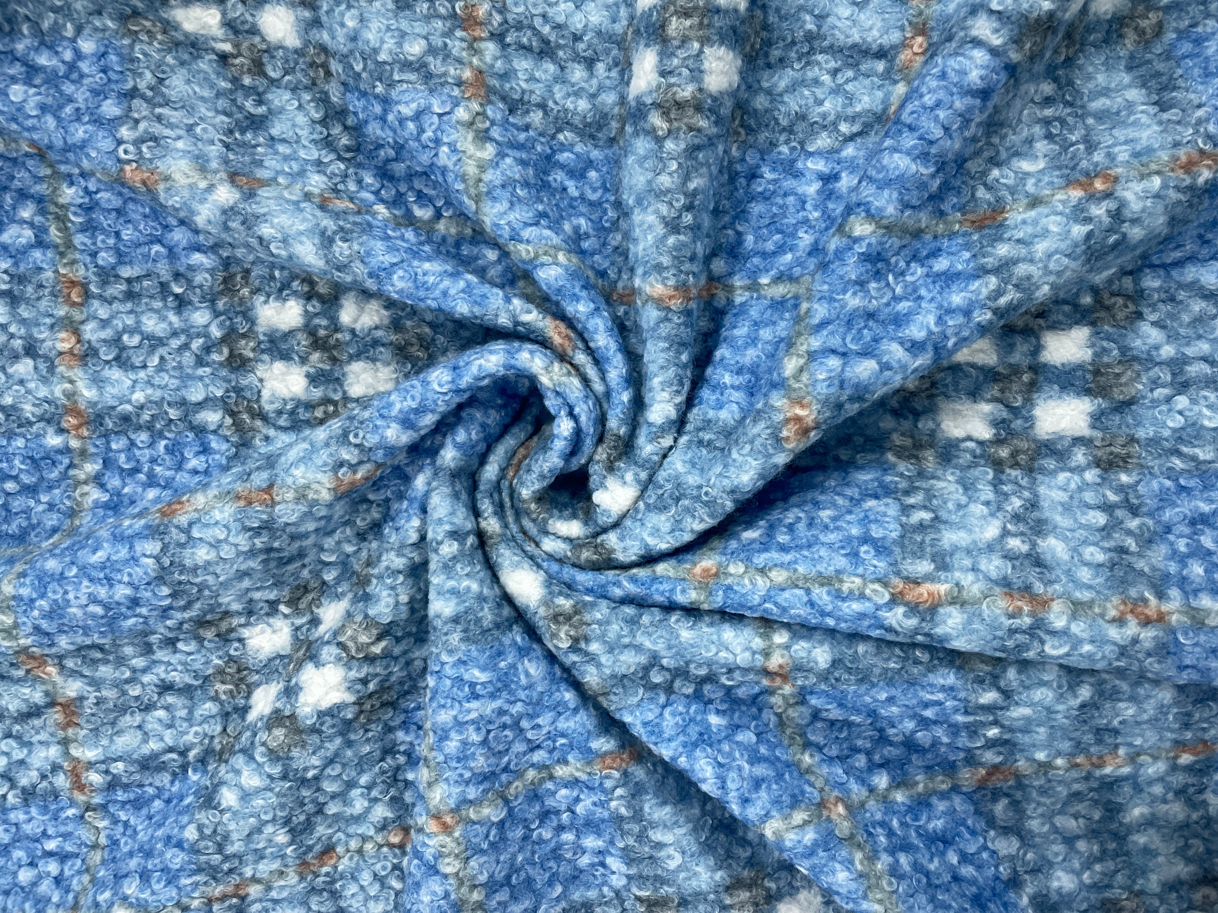 Sky Blue Checks Boucle Tweed Fabric