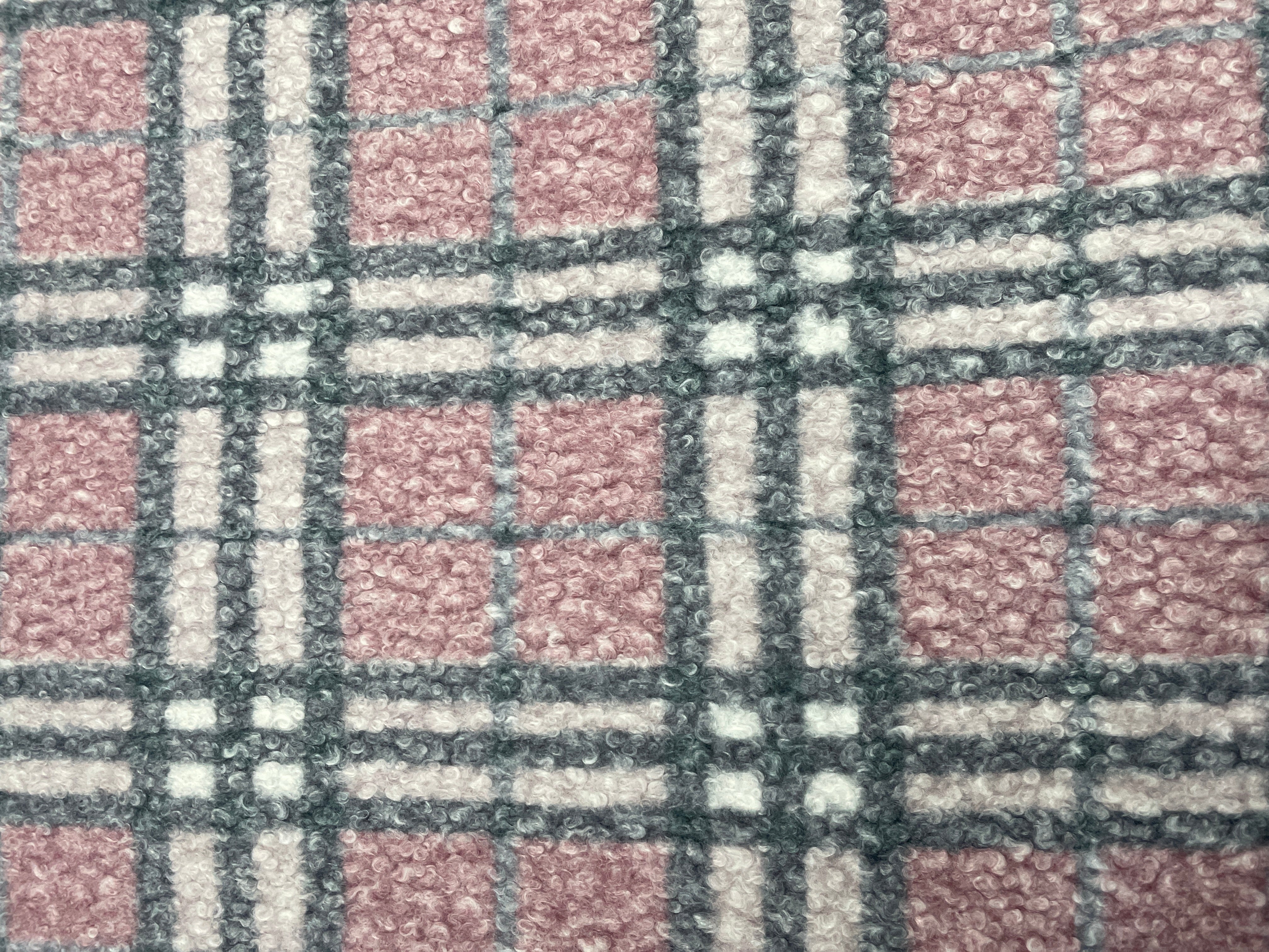 Baby Pink Checks Boucle Tweed Fabric