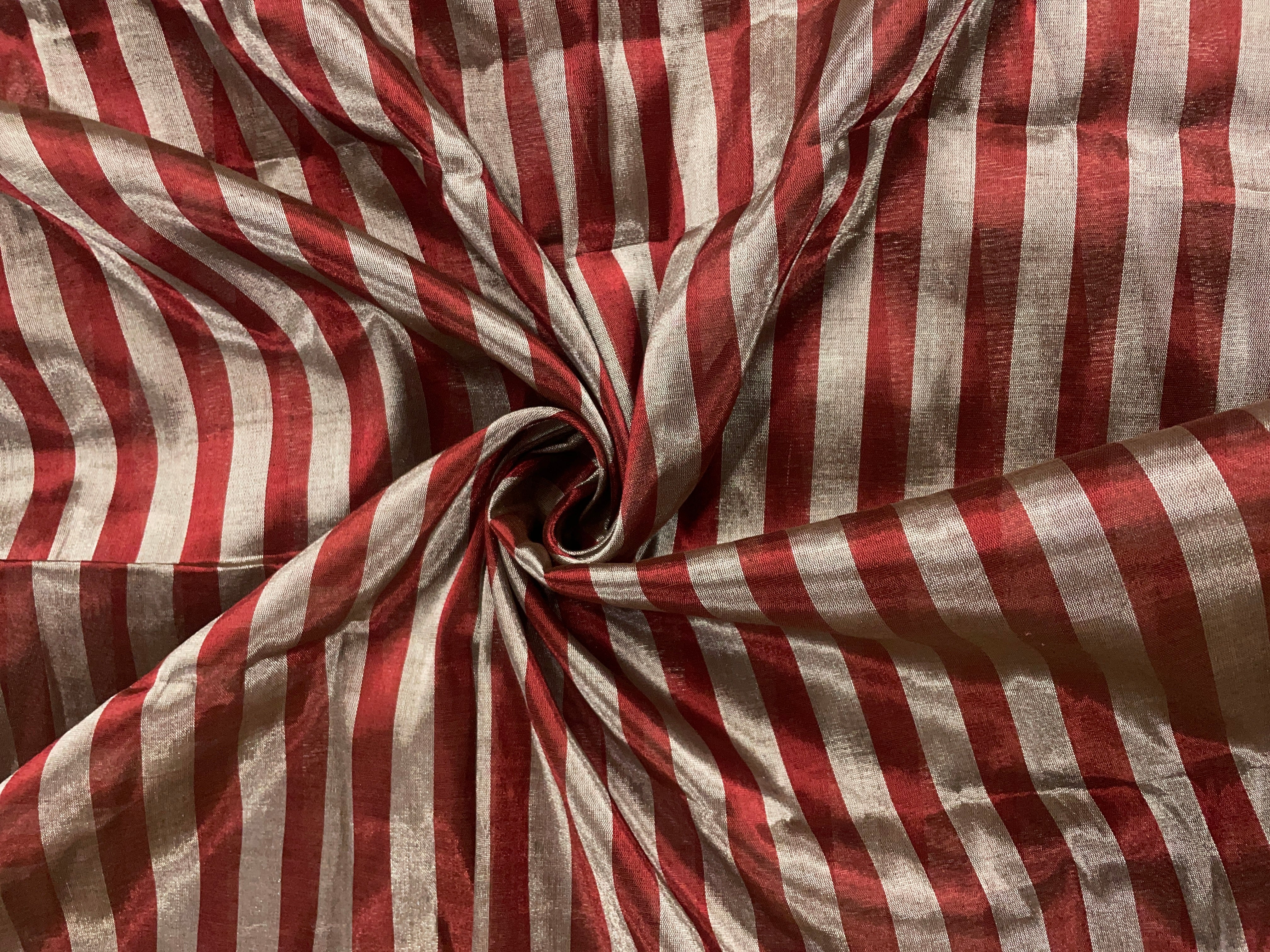 Dark Maroon Stripes Pure Tissue Fabric