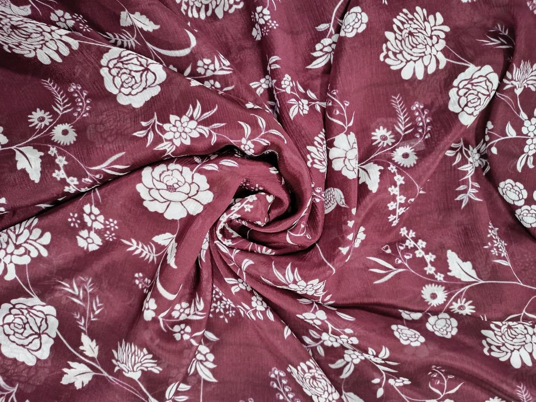 Wine Floral Chiffon Fabric