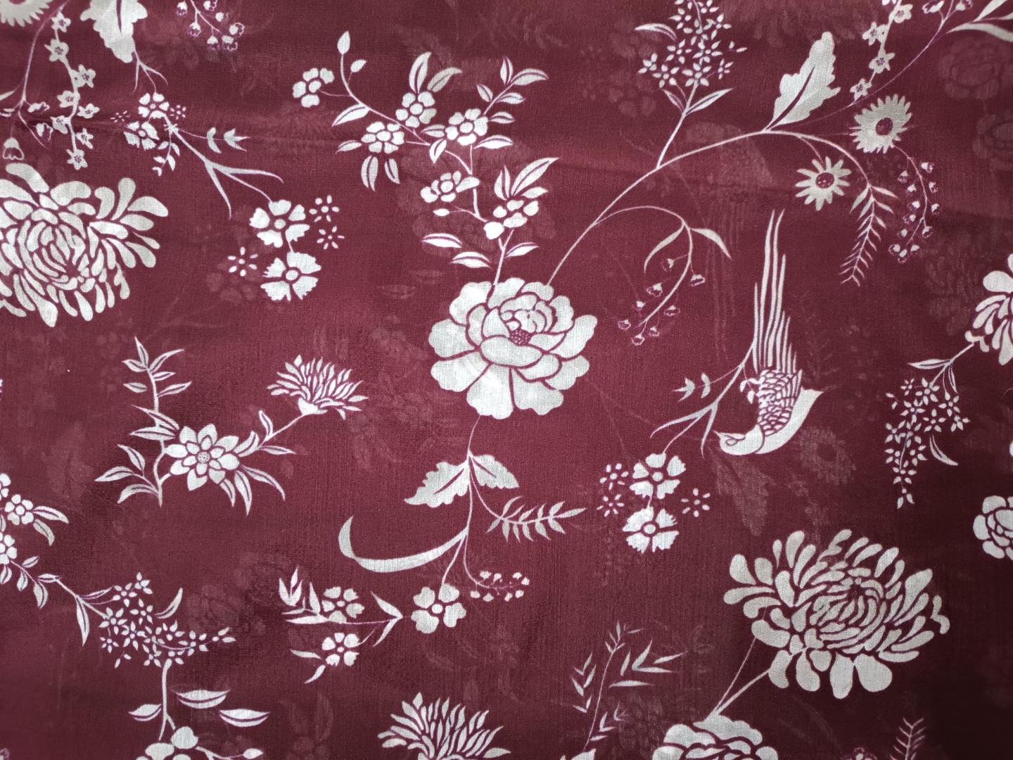 Wine Floral Chiffon Fabric