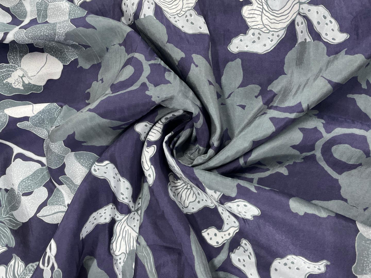 Purple Floral Medium Silk Fabric