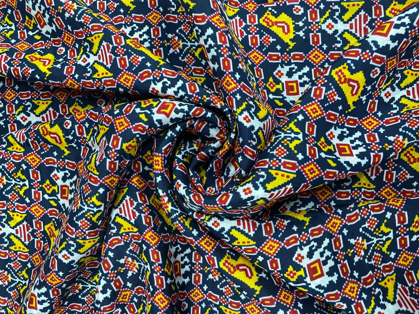 Navy Blue Abstract Upada Silk Fabric