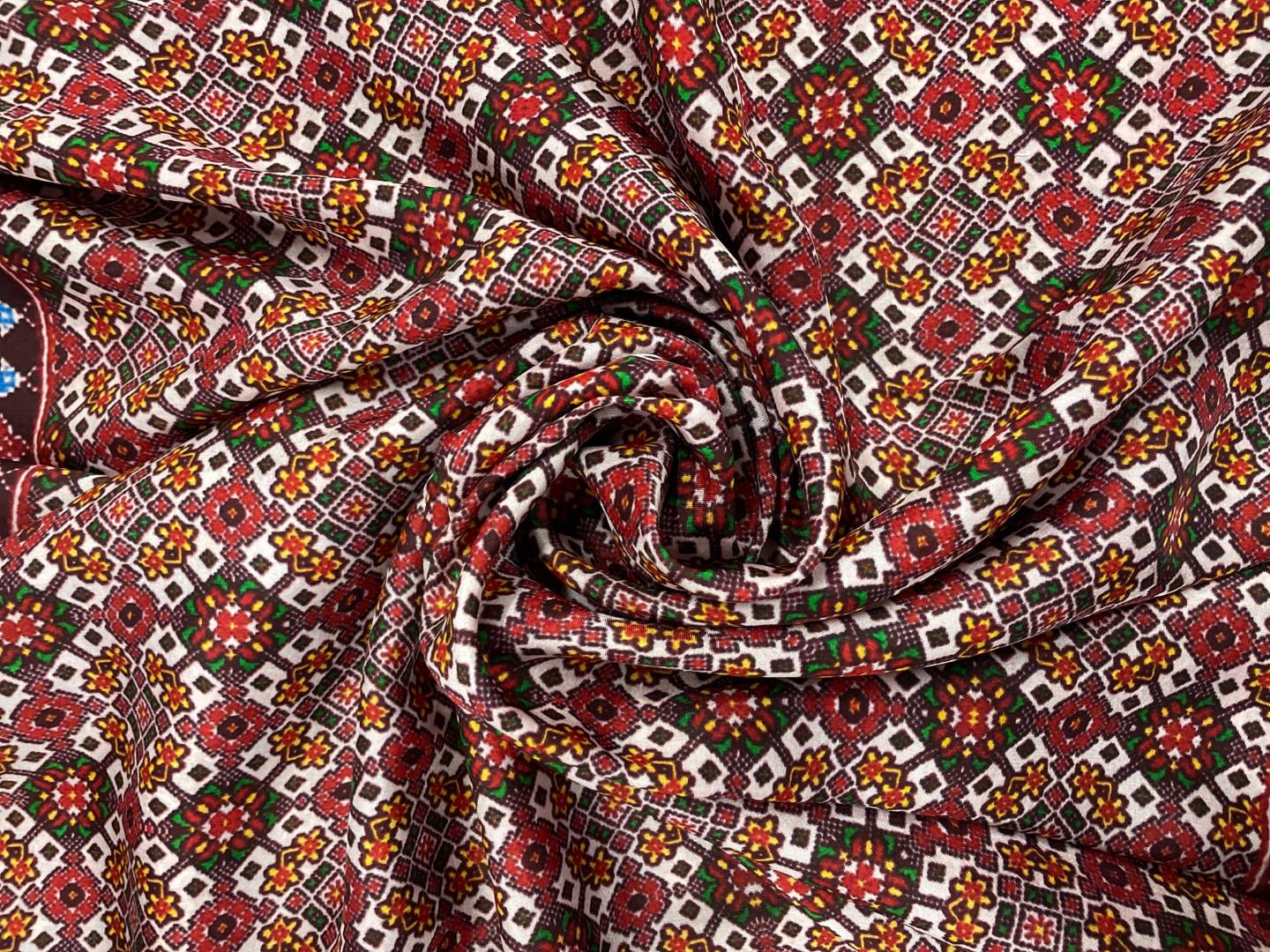 Maroon Abstract Upada Silk Fabric