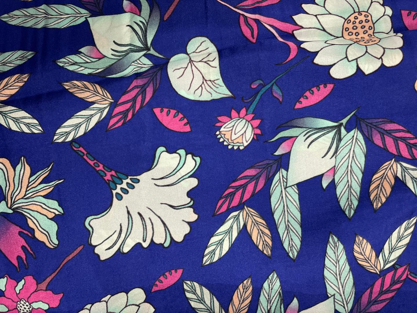 Blue Floral Upada Silk Fabric