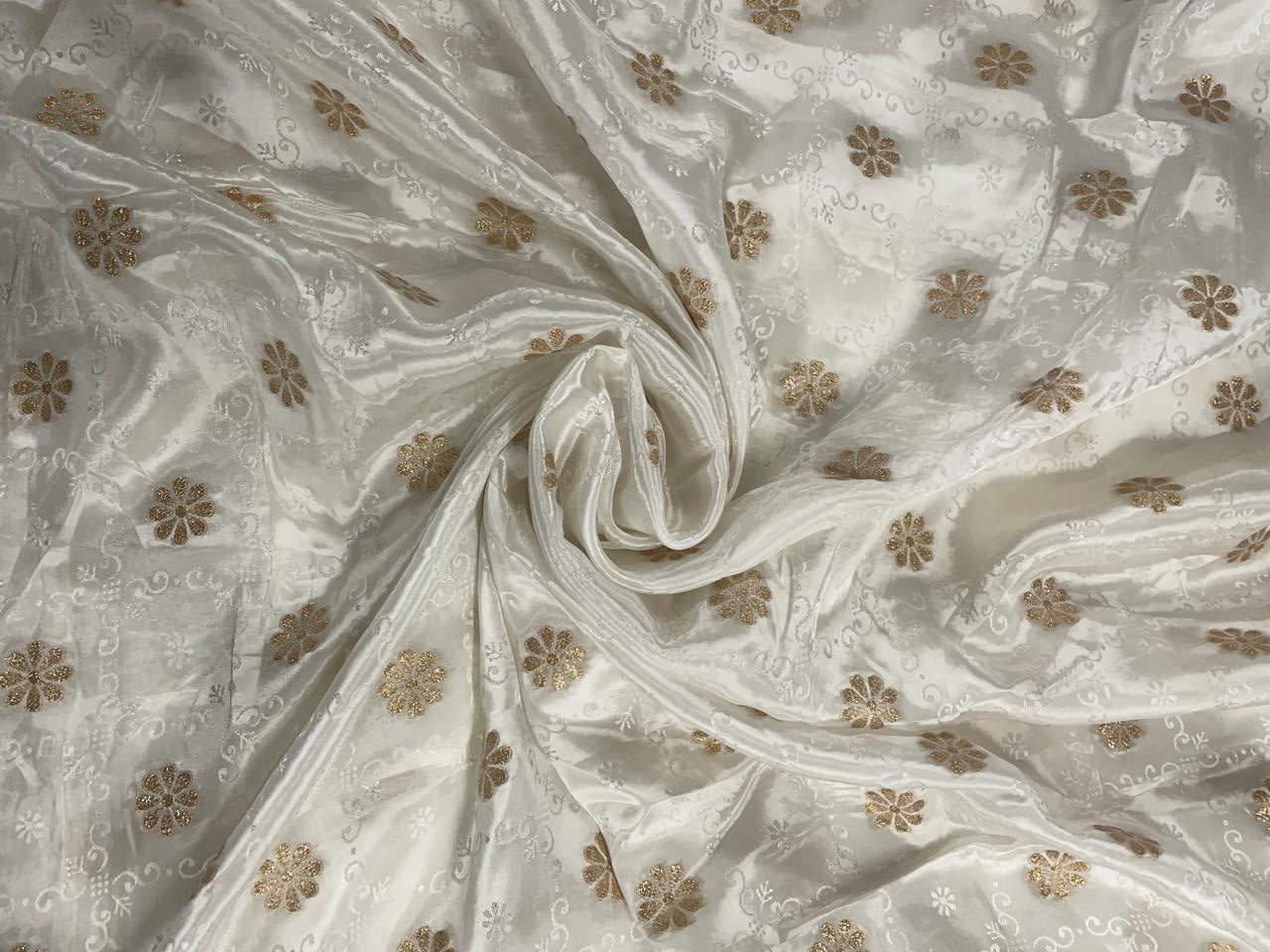 White Dyeable Floral Crepe Fabric