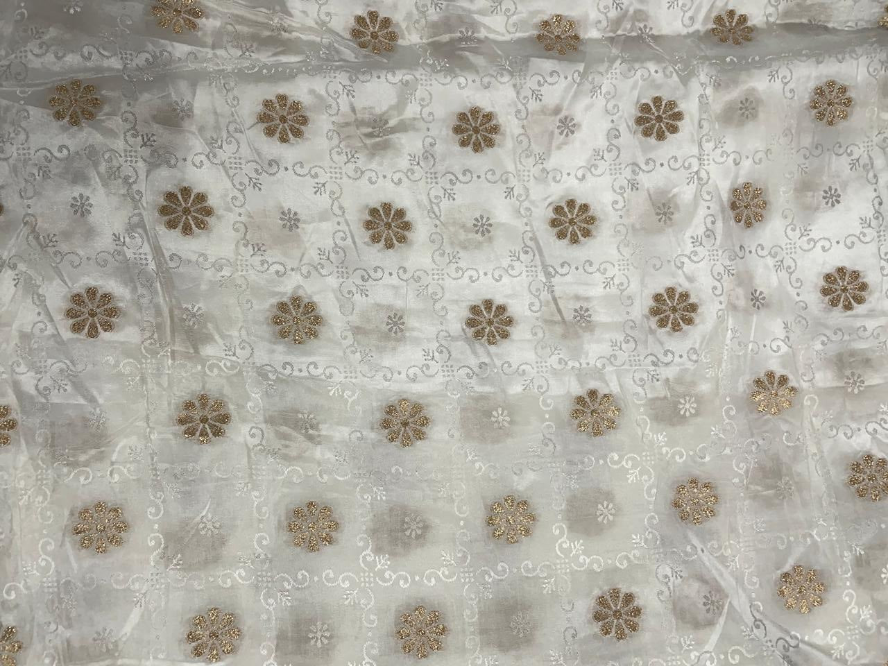 White Dyeable Floral Crepe Fabric